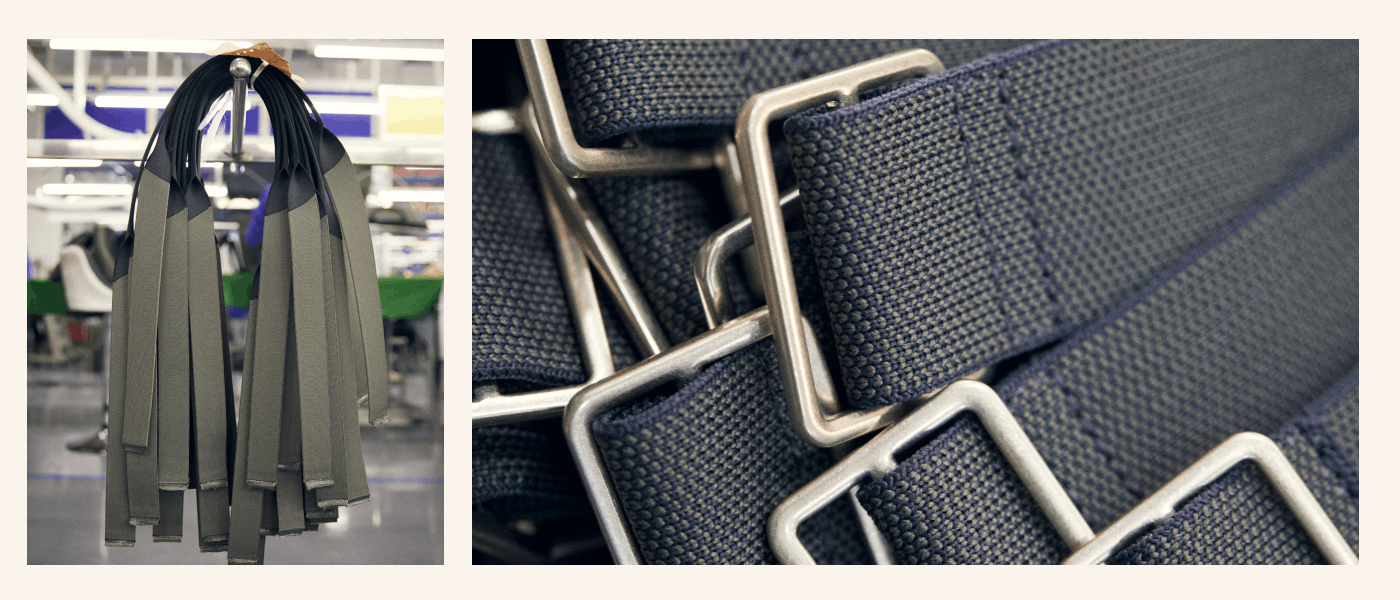 The top handles and straps of our bags in our factory. 