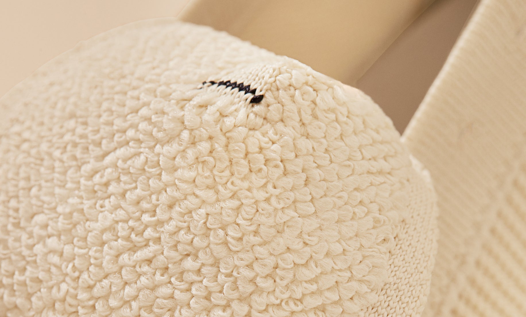 Close up of the soft terry-lined tongue of The Lace Up in Vanilla. 