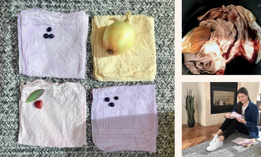 A laydown of naturally dyed cloths.