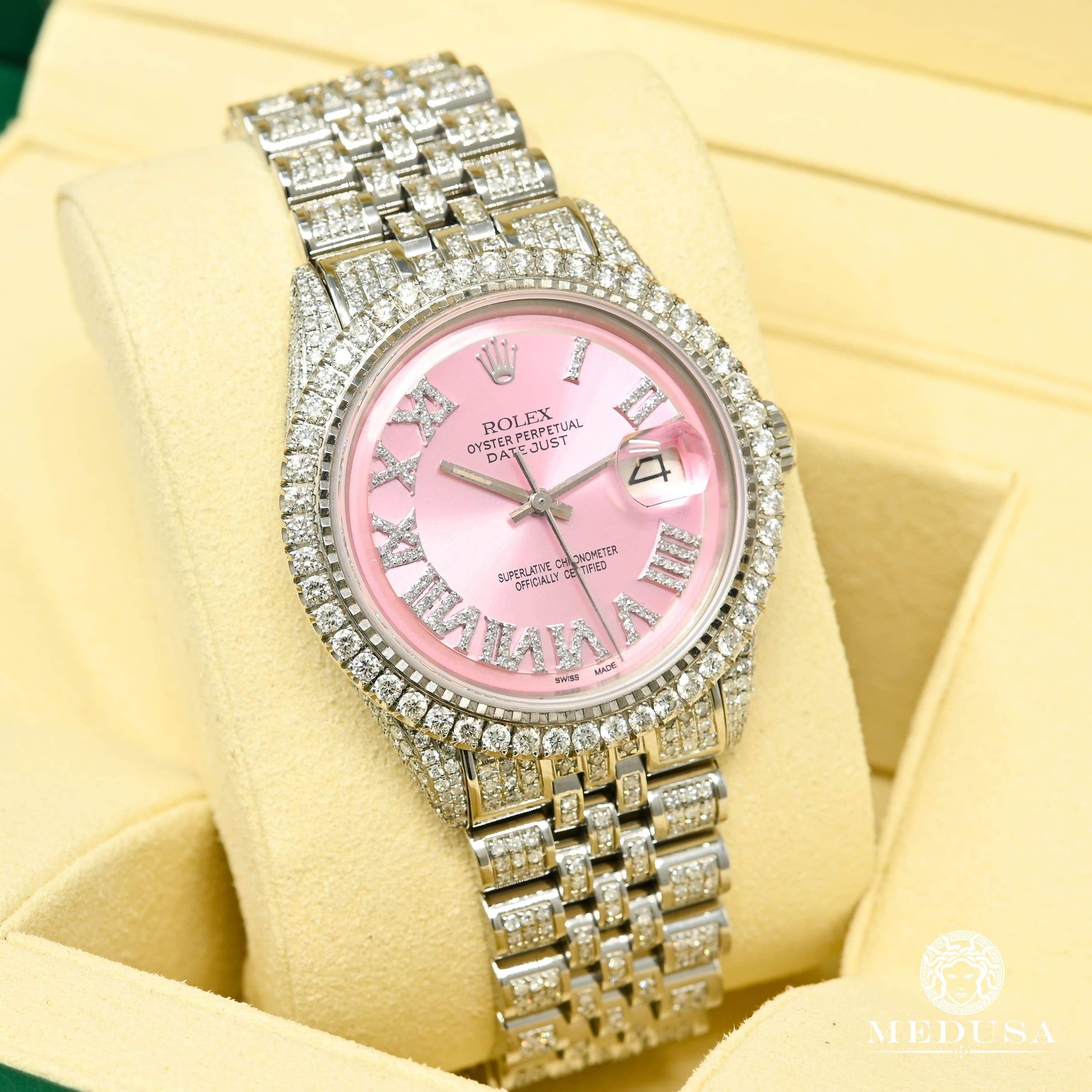 pink iced out rolex