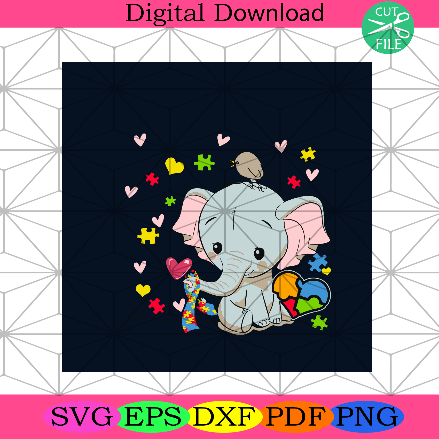 Download Cute Elephant Autism Awareness Day Puzzle Heart Svg Autism Svg Autis Silkysvg