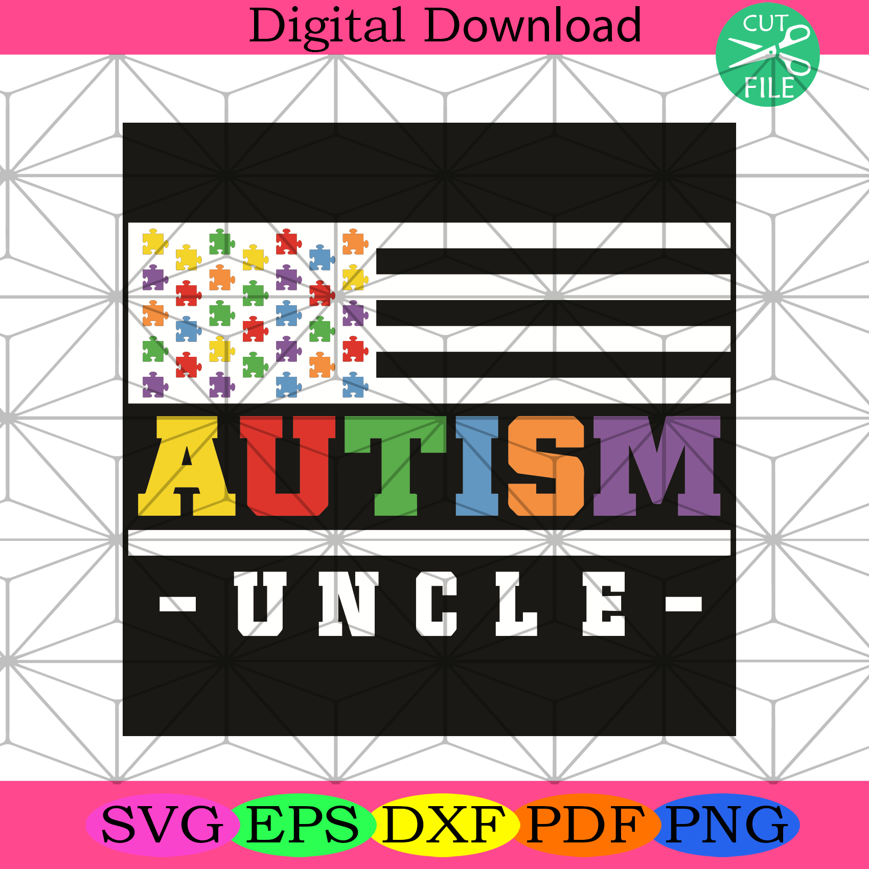 Autism Uncle America Flag Svg Awareness Svg, Autism Svg