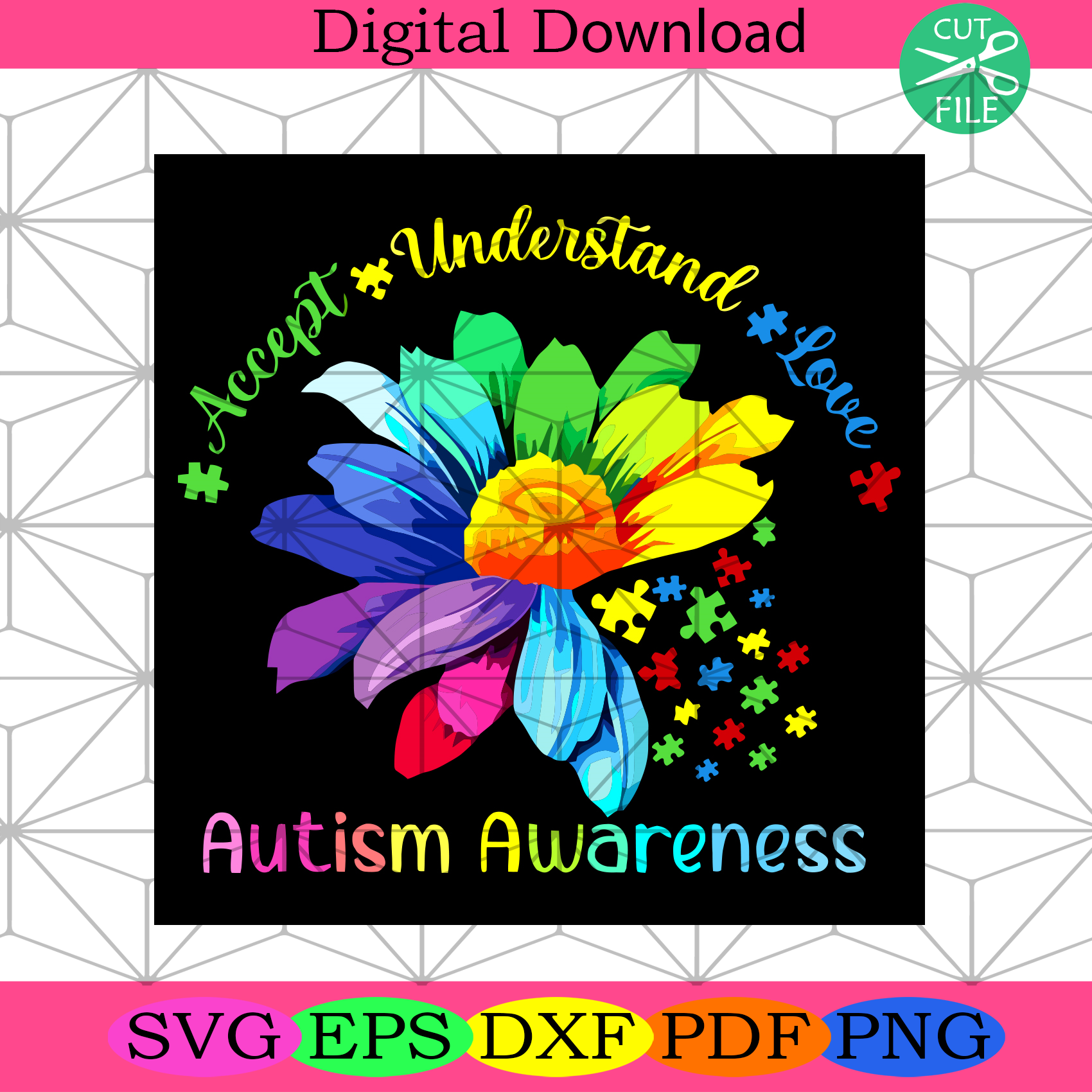 Download Accept Understand Love Sunflower Autism Awareness Svg Awareness Svg Silkysvg