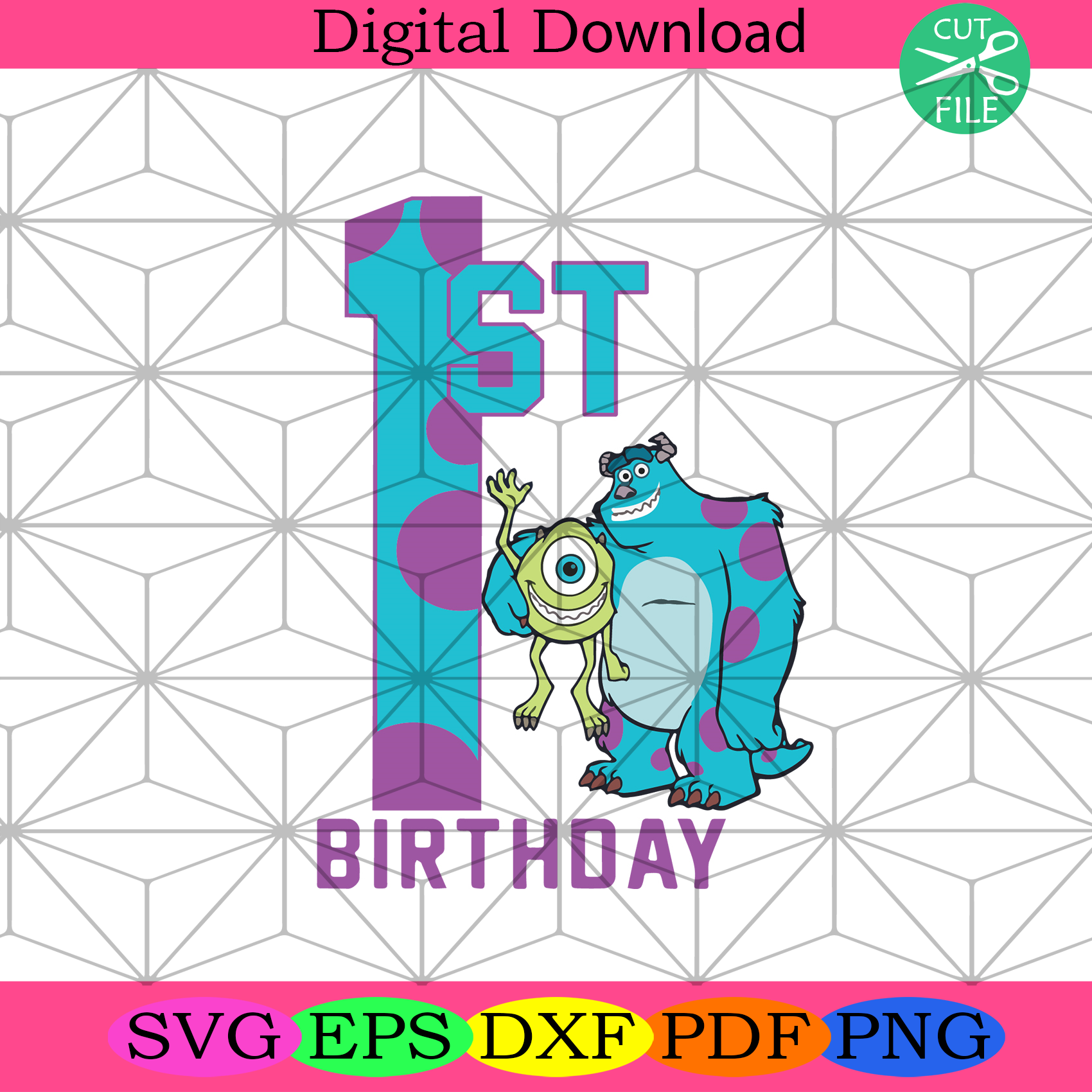 Pixar Monsters Mike & Sully 1st Birthday Svg Birthday Svg