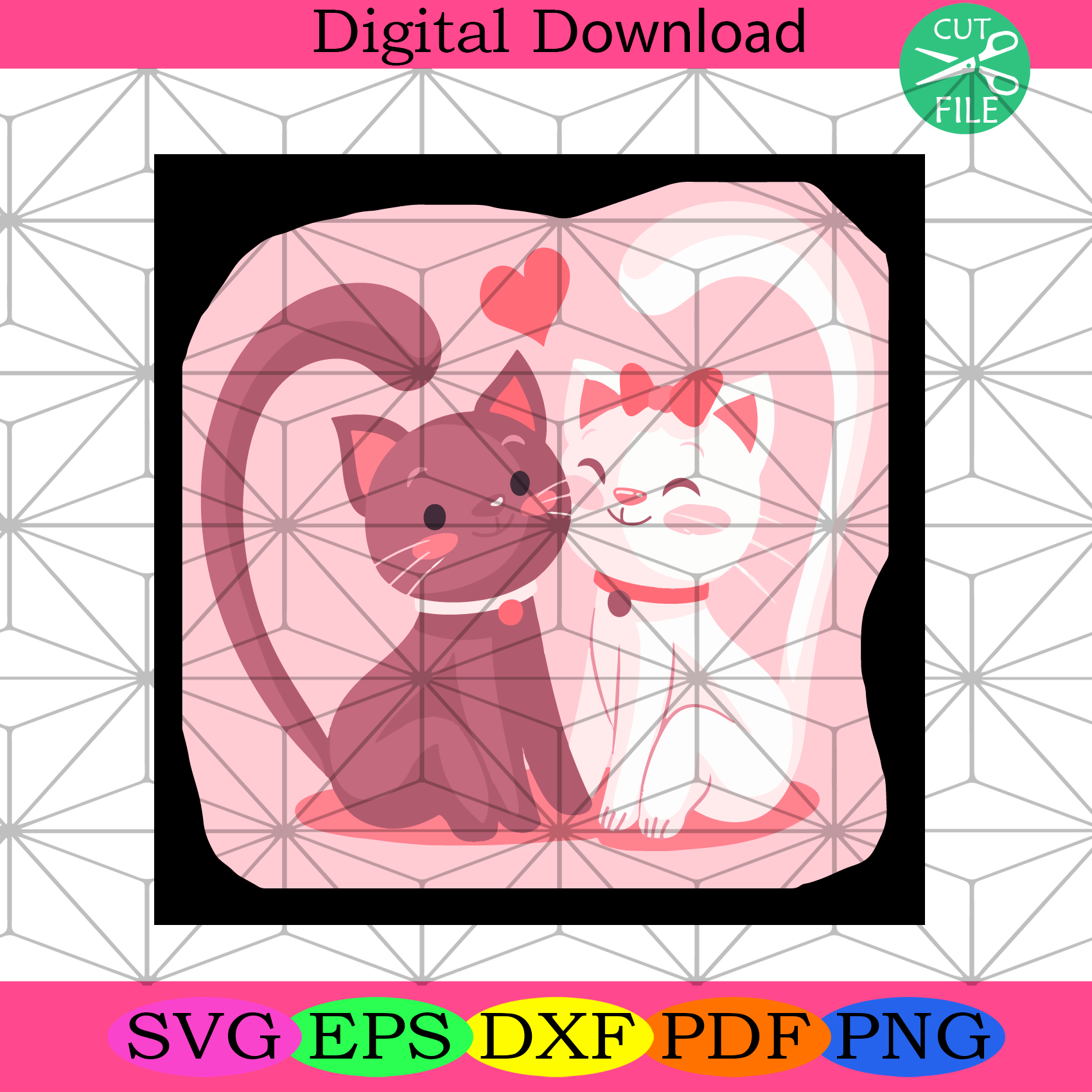 Couple Cat Love Svg Valentine Svg, Cats Svg, Couple Cats Svg