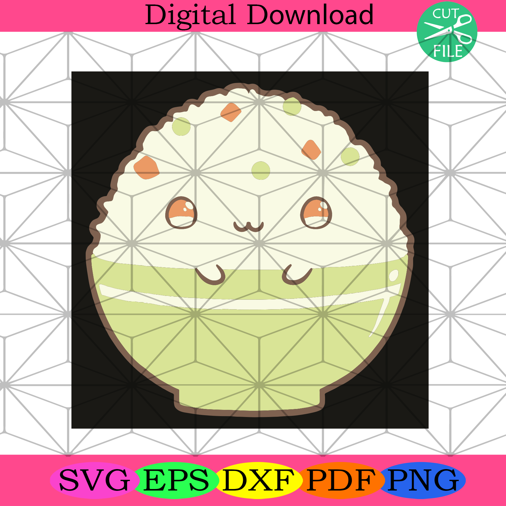 Cute Fried Rice In Green Bowl Svg Trending Svg, Fried Rice Svg