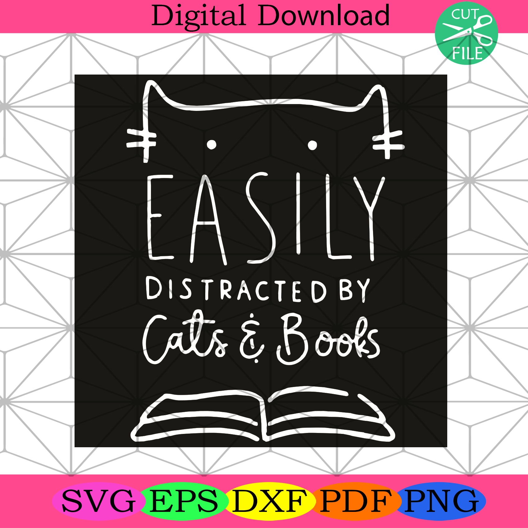 Easily Distracted By Cats And Books Svg Trending Svg