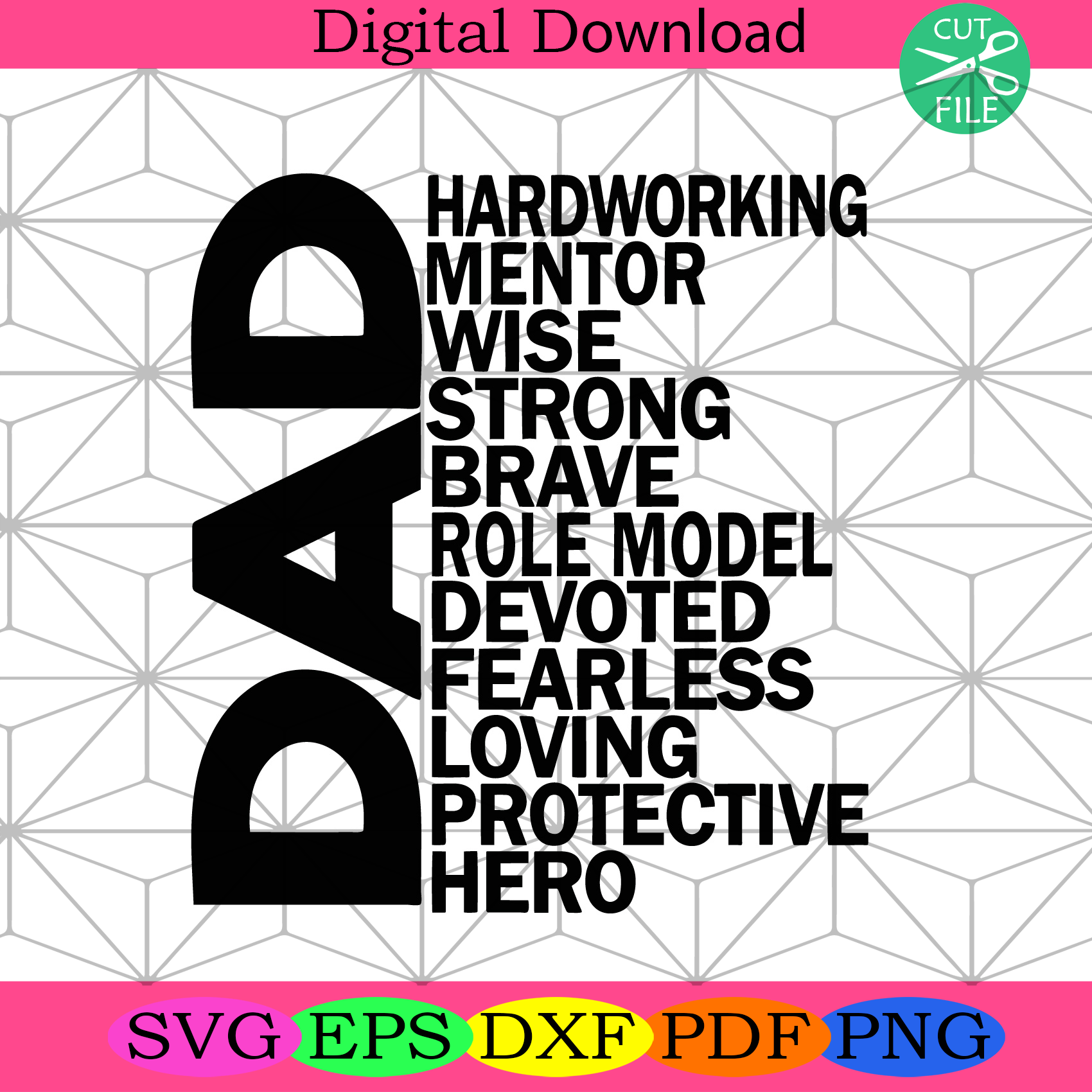 Dad Adjectives Svg Fathers Day Svg, Dad Svg, Dad Hardworking Svg