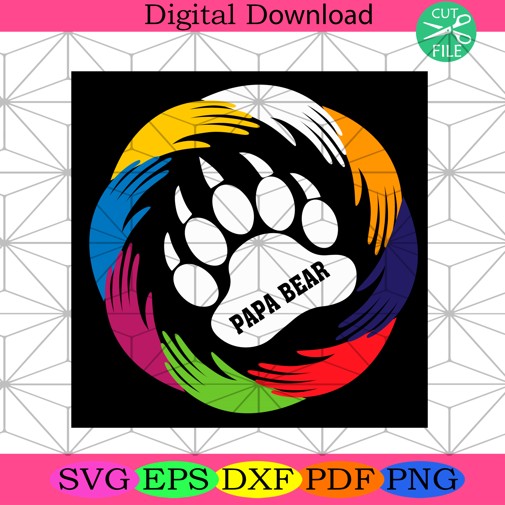 Papa Bear Svg Fathers Day Svg, Bear Svg, Papa Svg, Hands Svg