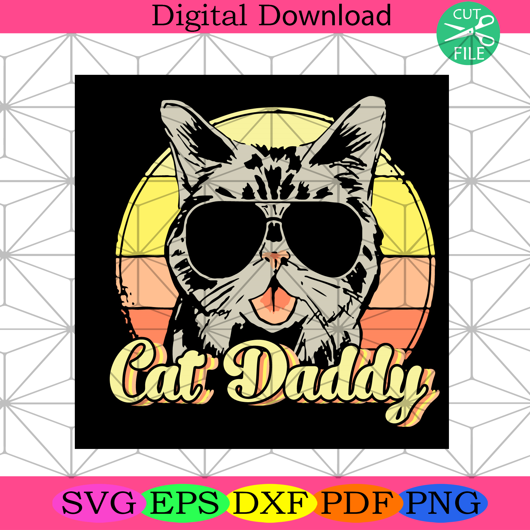 Black Cat Daddy Vintage Svg Fathers Day Svg, Cat Daddy Svg