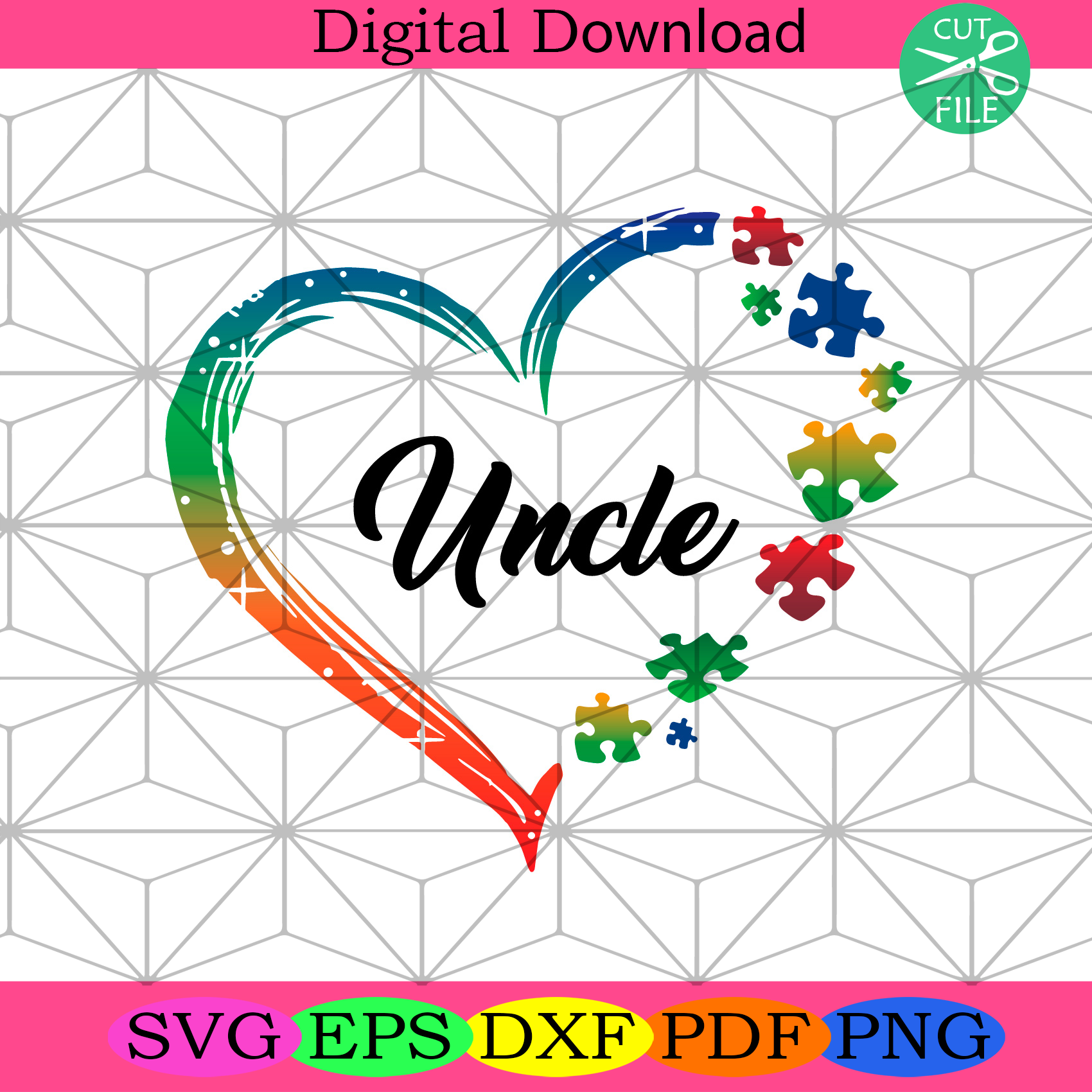Heart Puzzle Uncle Svg Fathers Day Svg, Colorful Heart Svg