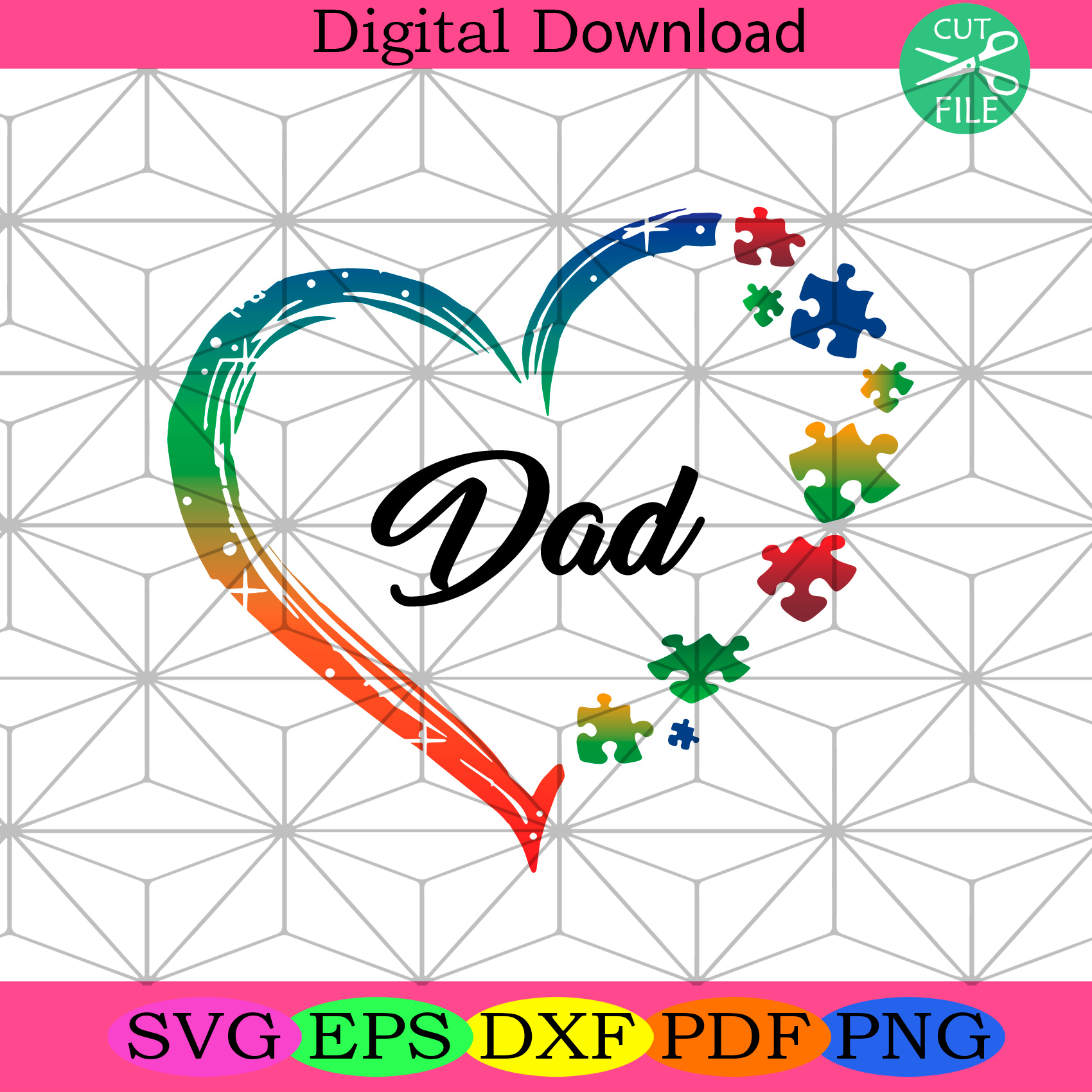 Heart Puzzle Dad Svg Fathers Day Svg, Colorful Heart Svg, Puzzle Svg