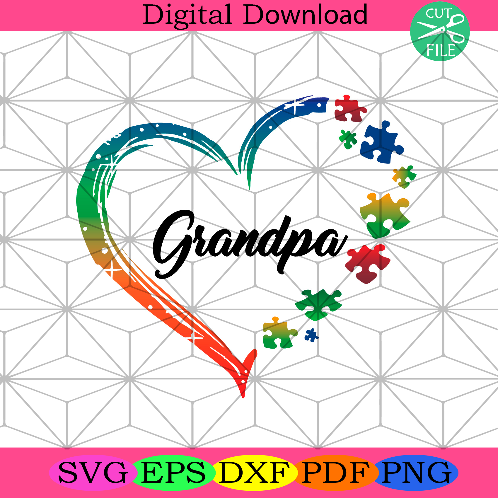 Heart Puzzle Grandpa Svg Fathers Day Svg, Colorful Heart Svg
