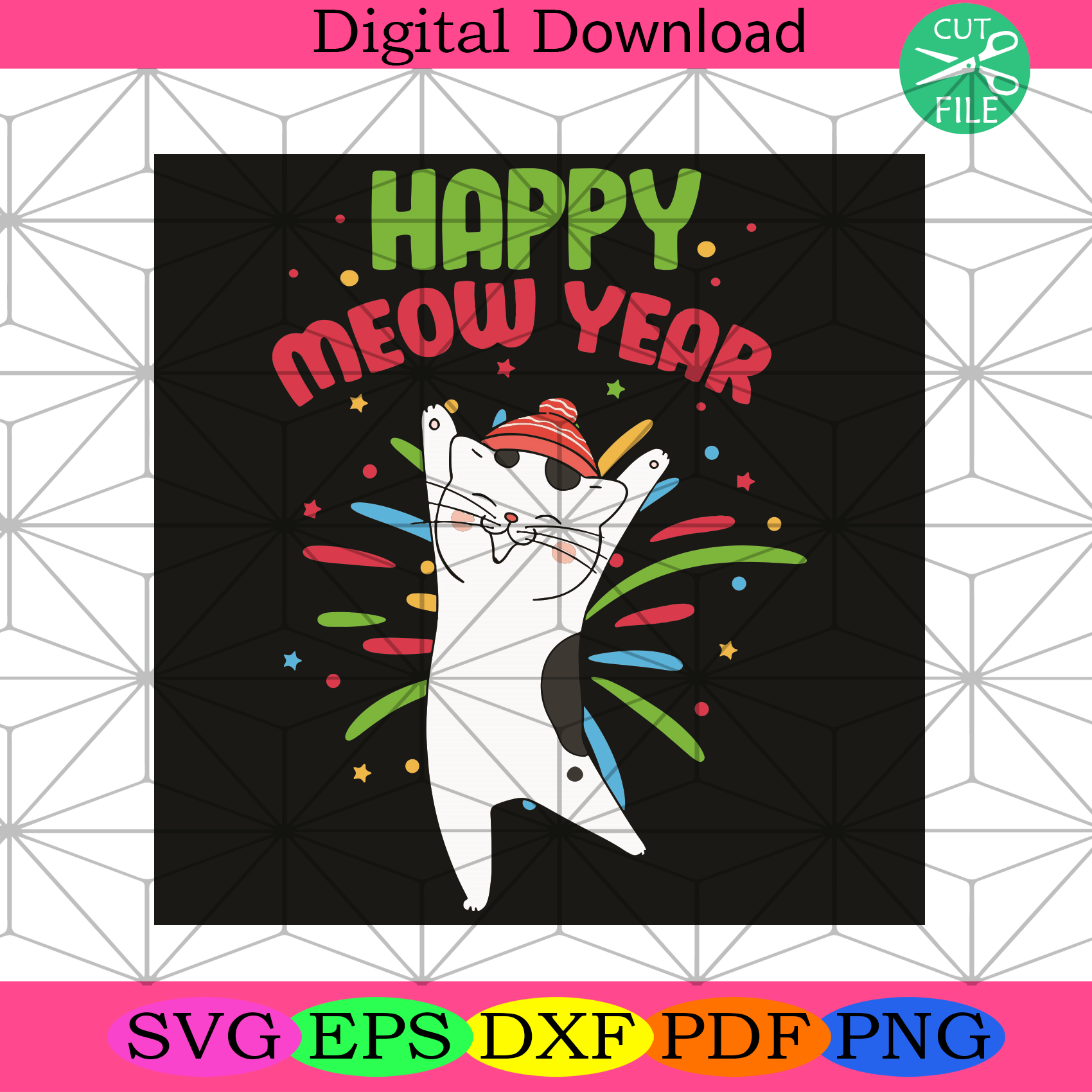 Happy Meow Year Svg Trending Svg, Happy New Year 2021 Svg