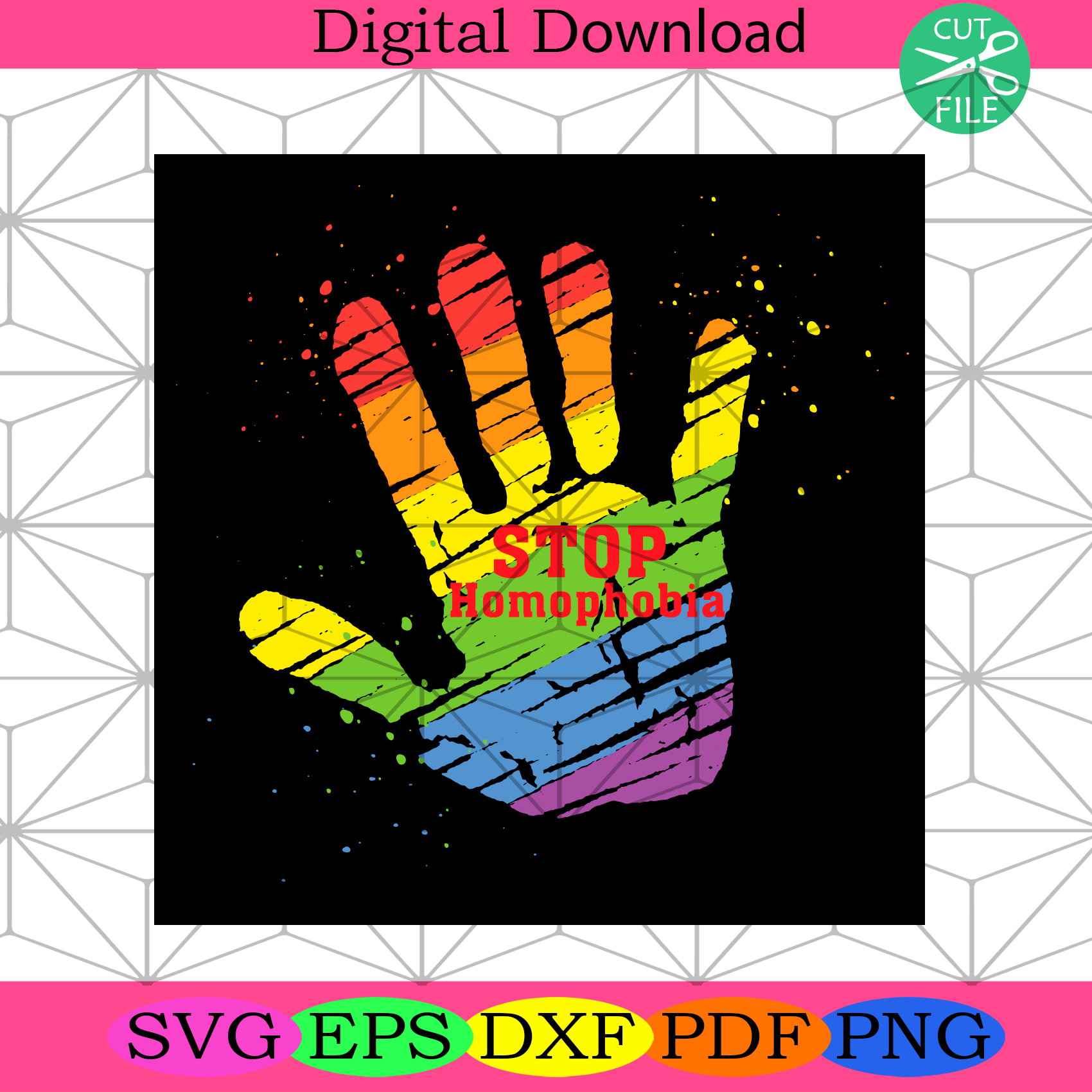 Stop Homophobia Svg Lgbt Svg, Hand Svg, Rainbow Hand Svg, Stop Svg