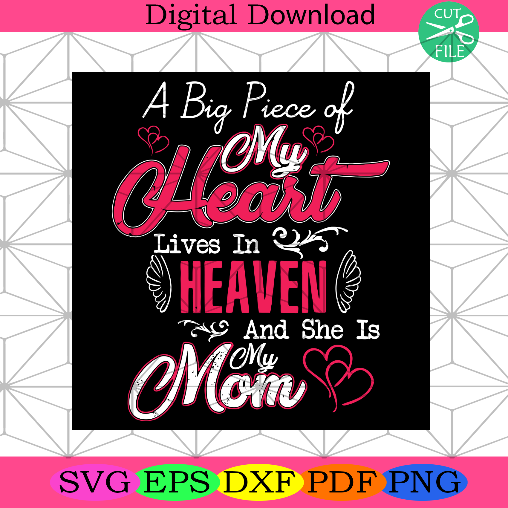 Download A Big Piece Of My Heart Lives In Heaven She Is My Mom Svg Mothers Day Silkysvg