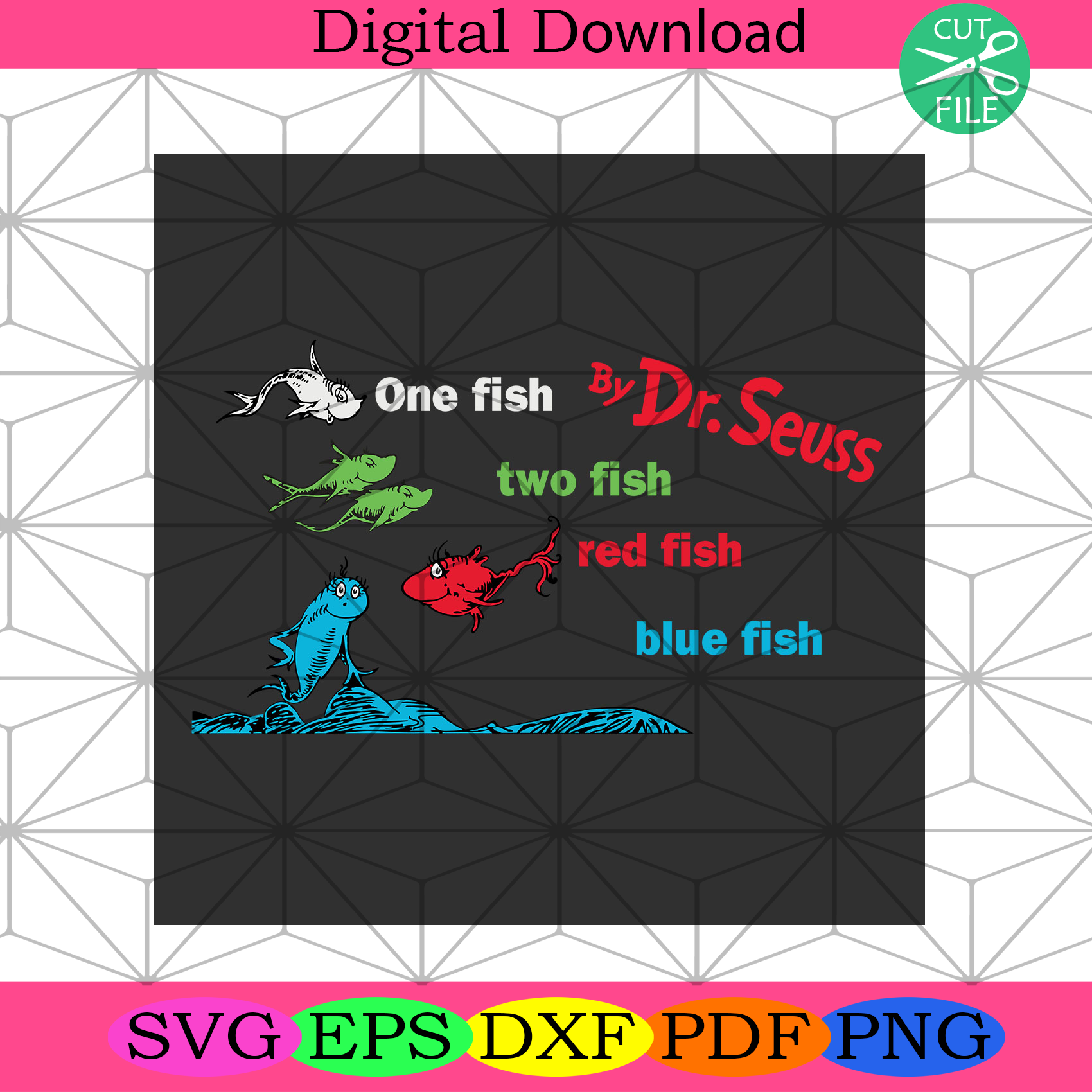 Download One Fish Two Fish Red Fish Blue Fish Dr Seuss Svg Dr Seuss Svg Cat I Silkysvg