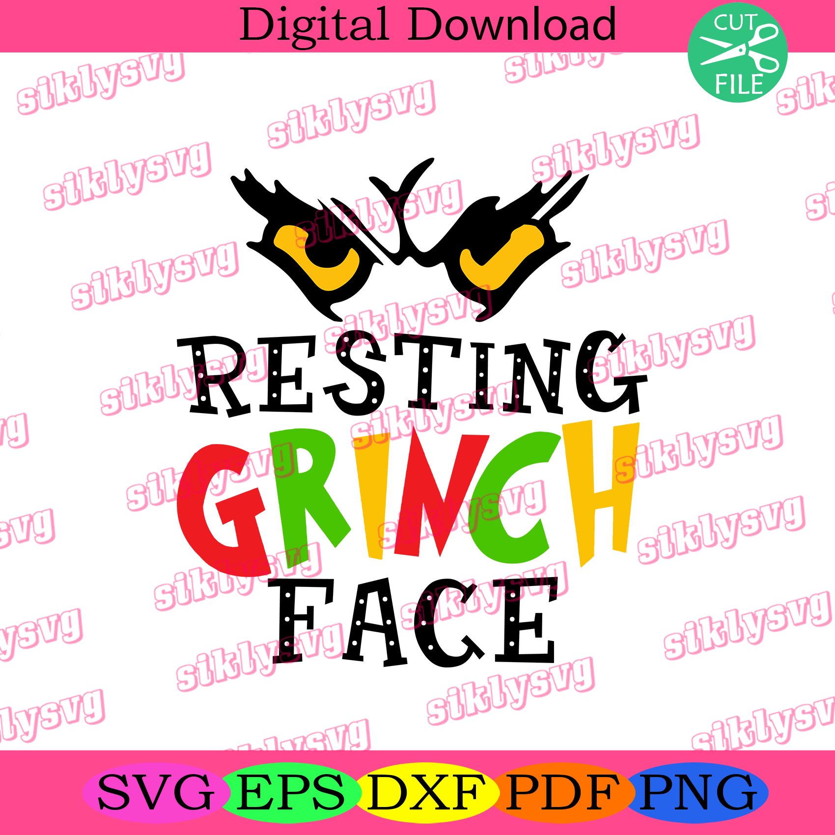 Resting Grinch Face Svg Xmas Svg, Merry Christmas - SilkySVG