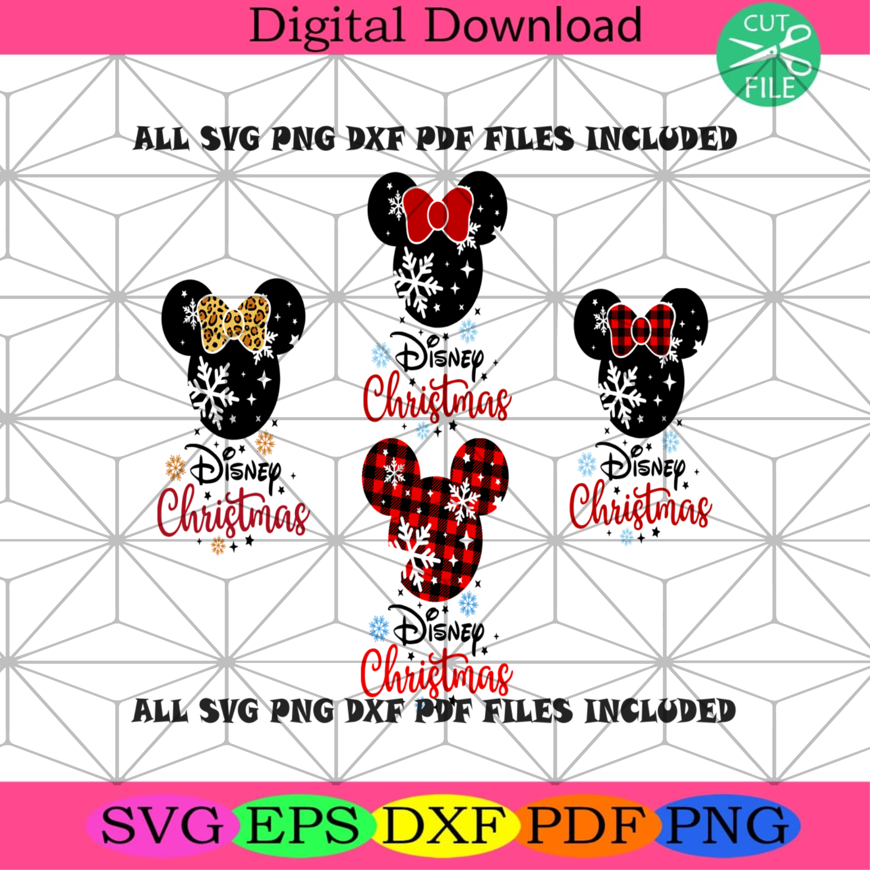 Snowflake mickey head bundle, Christmas Svg, disney christmas, mickey