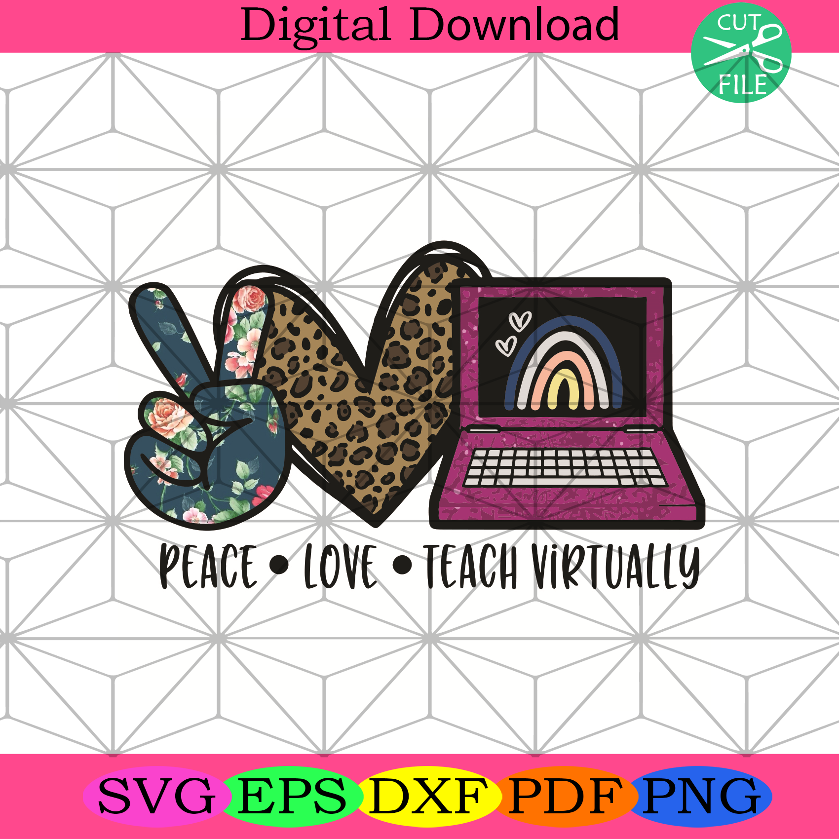 Womens Peace Love Teach Virtually Svg Trending Svg, Womens Svg