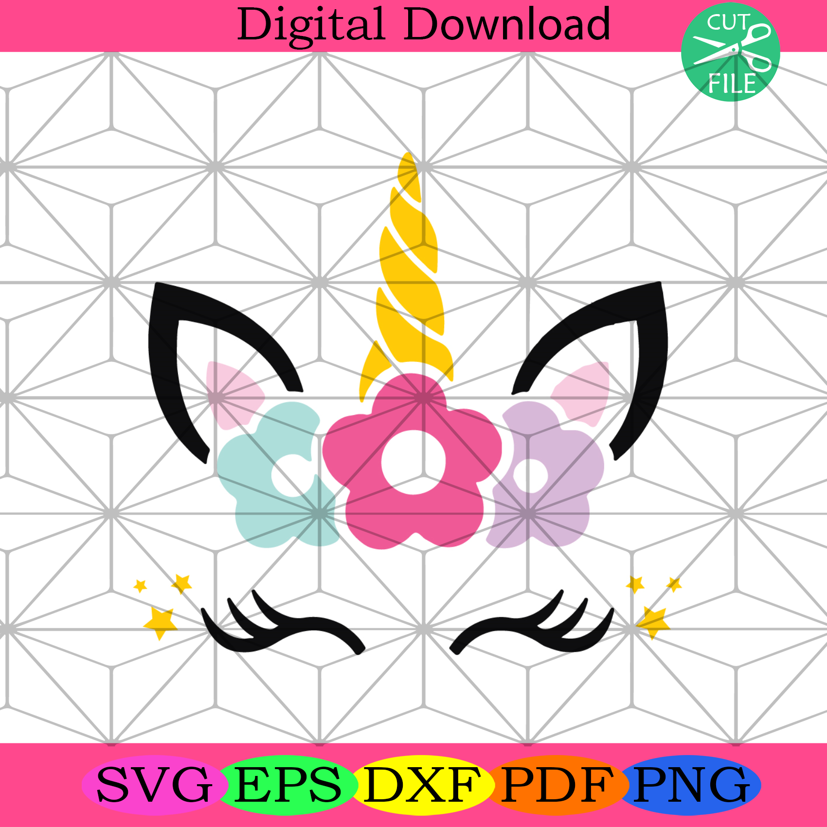 Unicorn Face With Flower Svg Trending Svg, Unicorn Svg