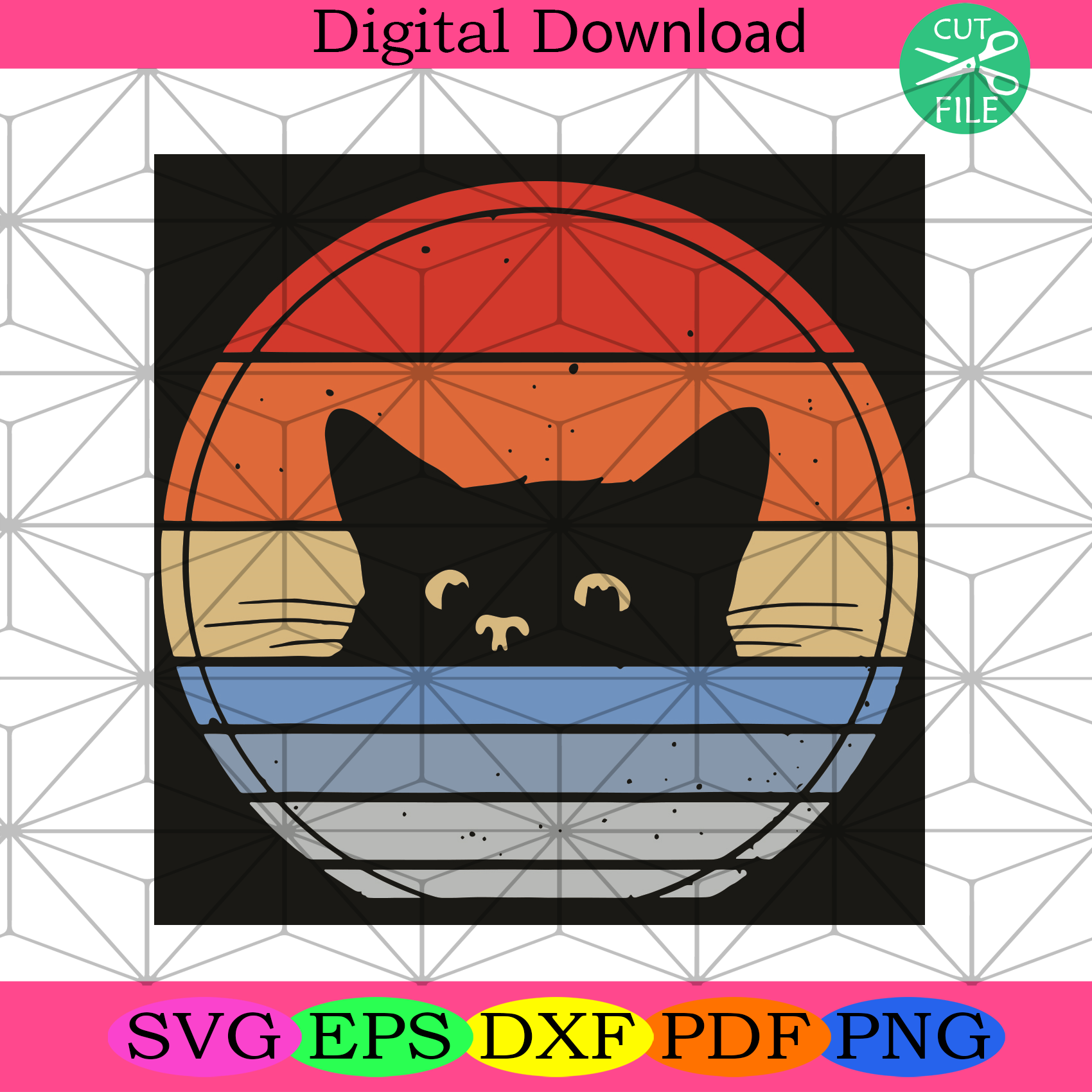 Retro Cat Svg Trending Svg, Cat Svg, Black Cat Svg, Cat Mom Svg