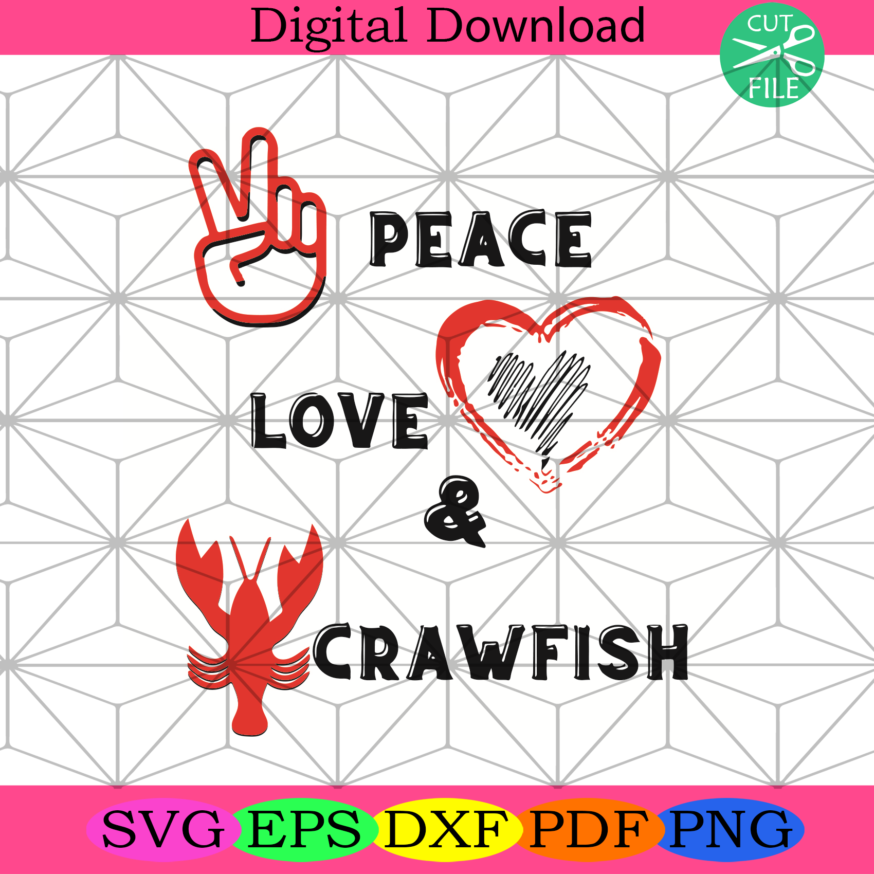 Womens Peace Love And Crawfish Svg Trending Svg, Peace Svg, Love Svg