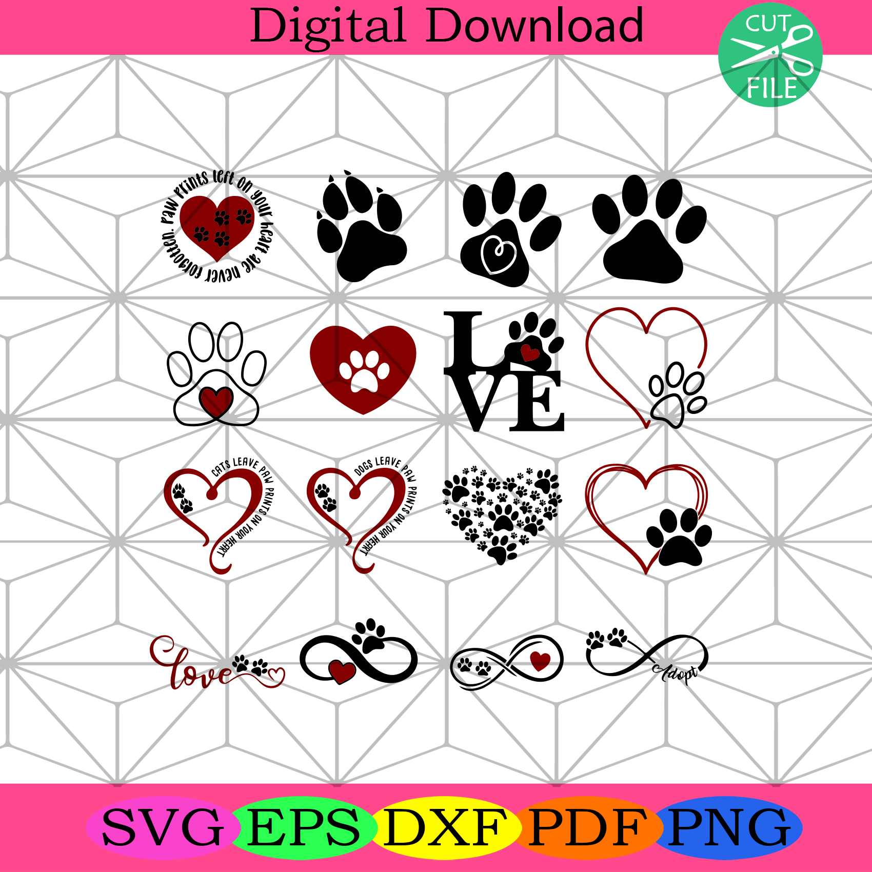 Dog Footprint Heart Bundle Svg Trending Svg, Dog Footprint Svg