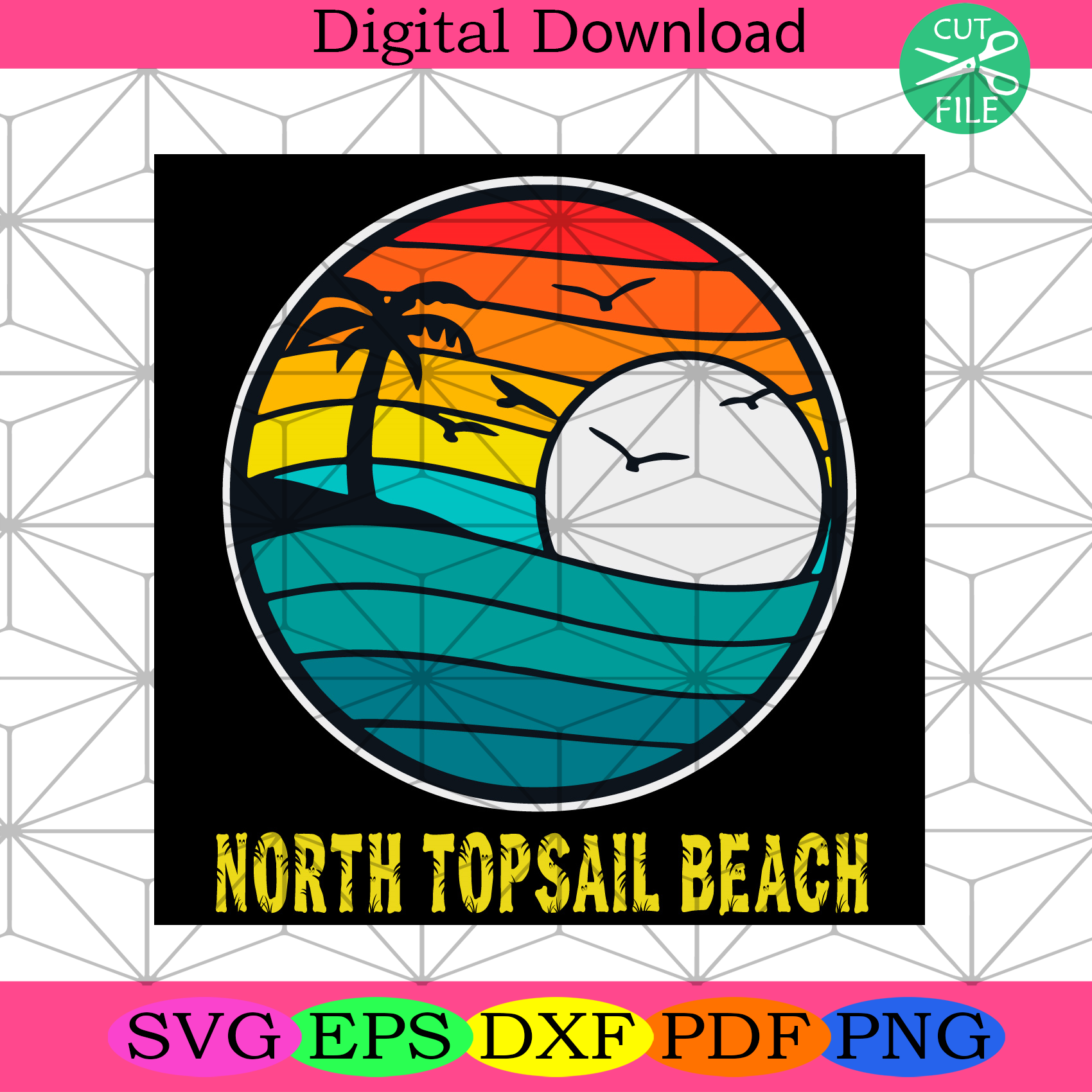 North Topsail Beach Svg Trending Svg, Beach Svg, Sunset Svg, Sun Svg