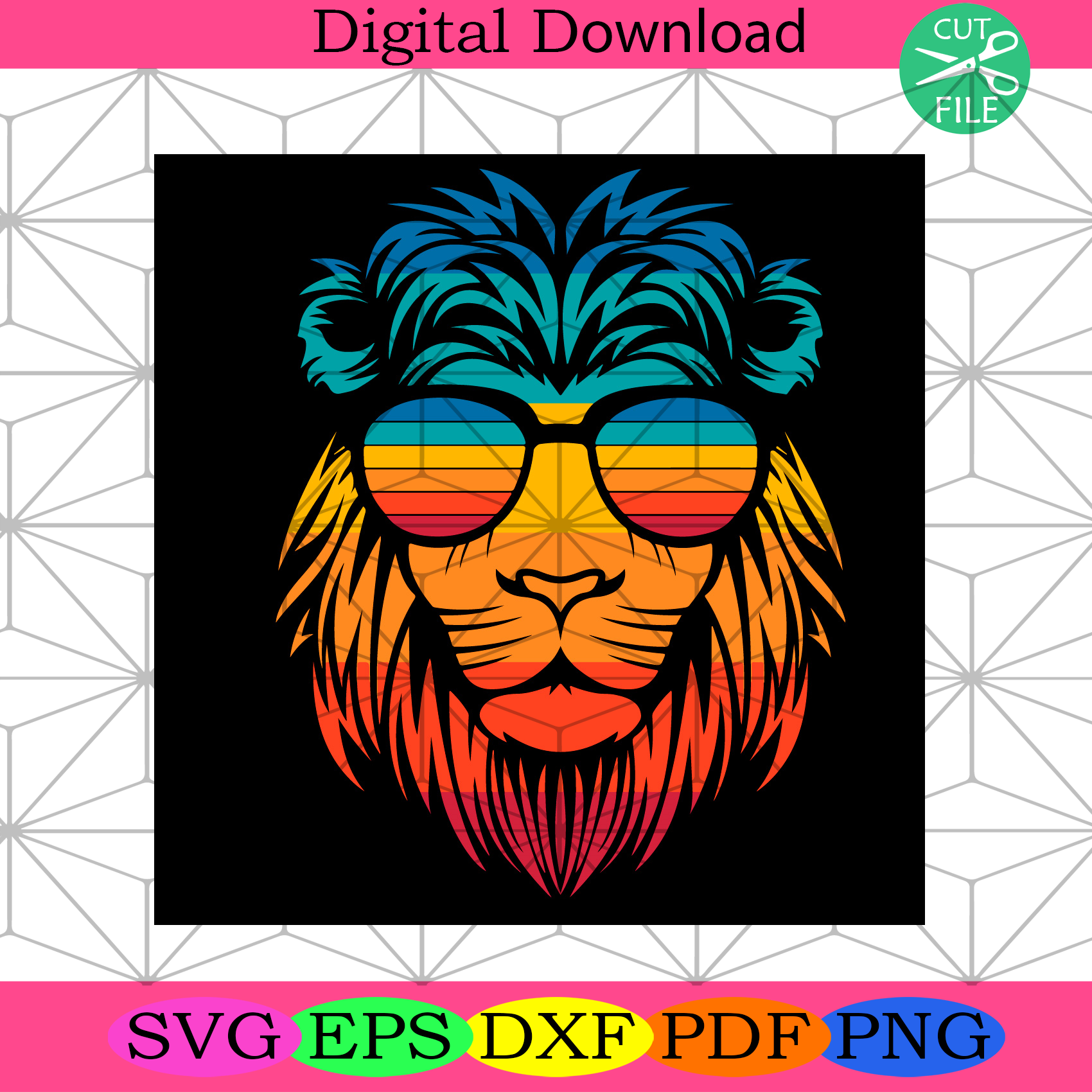 Funny Colorful Lion With Glasses Svg Trending Svg, Colorful Lion Svg