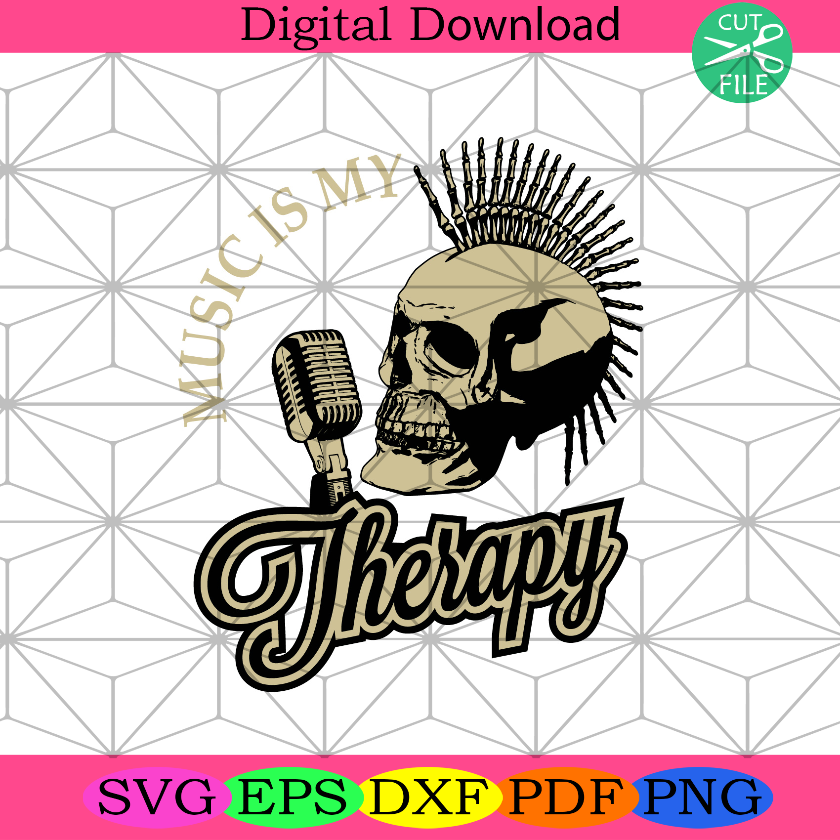 Therapy Skull Singer Svg Trending Svg, Skull Svg, Microphone Svg