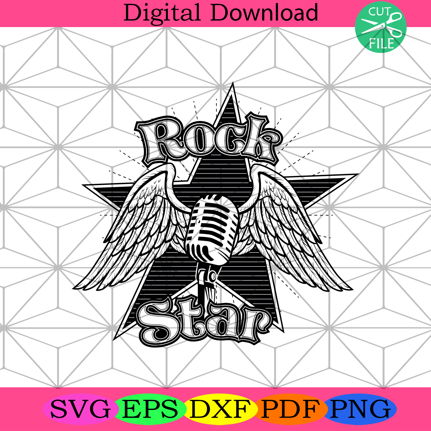 Rock Star Svg Trending Svg, Microphone Svg, Wings Svg, Star Svg