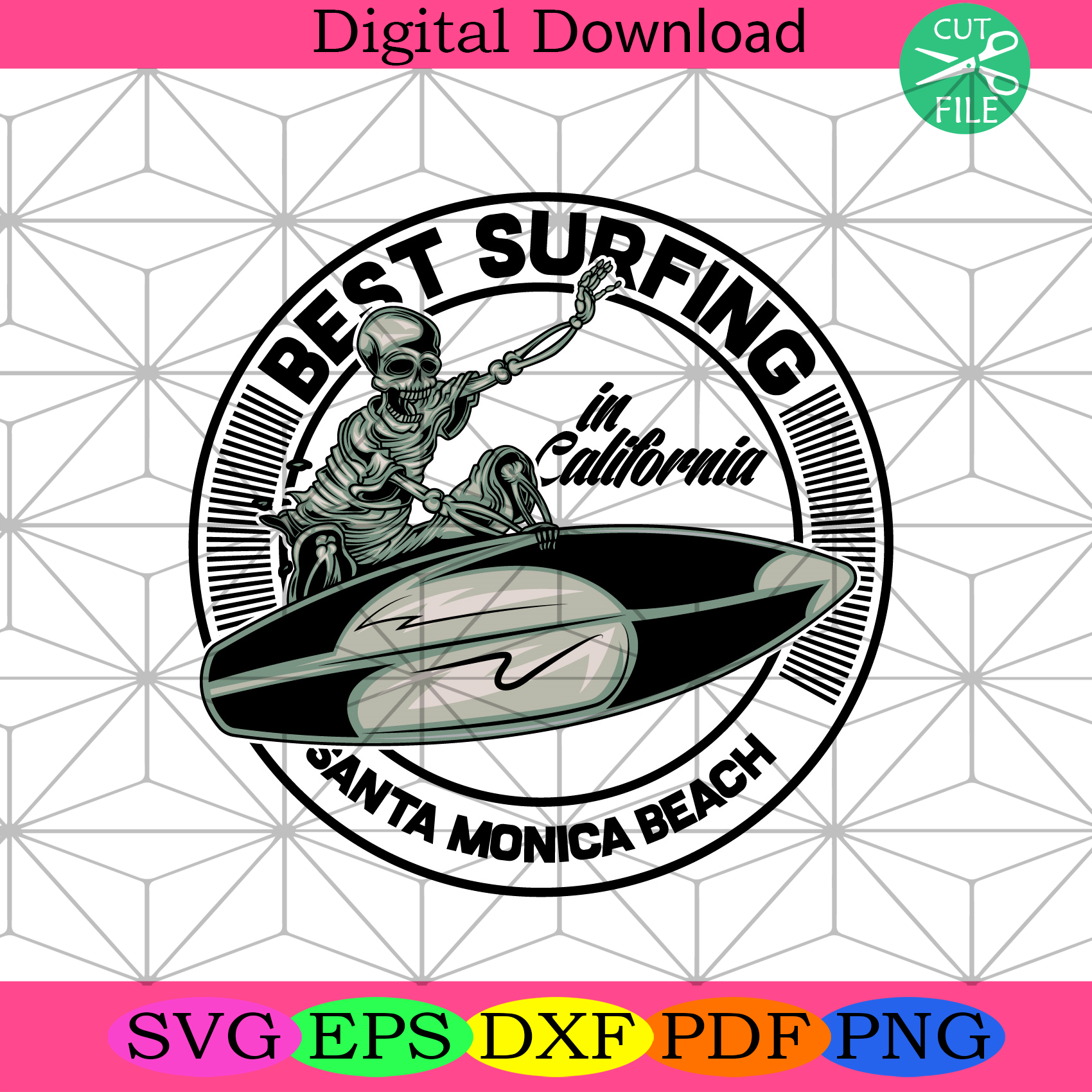 Best Surfing In California Santa Monica Beach Svg Trending Svg