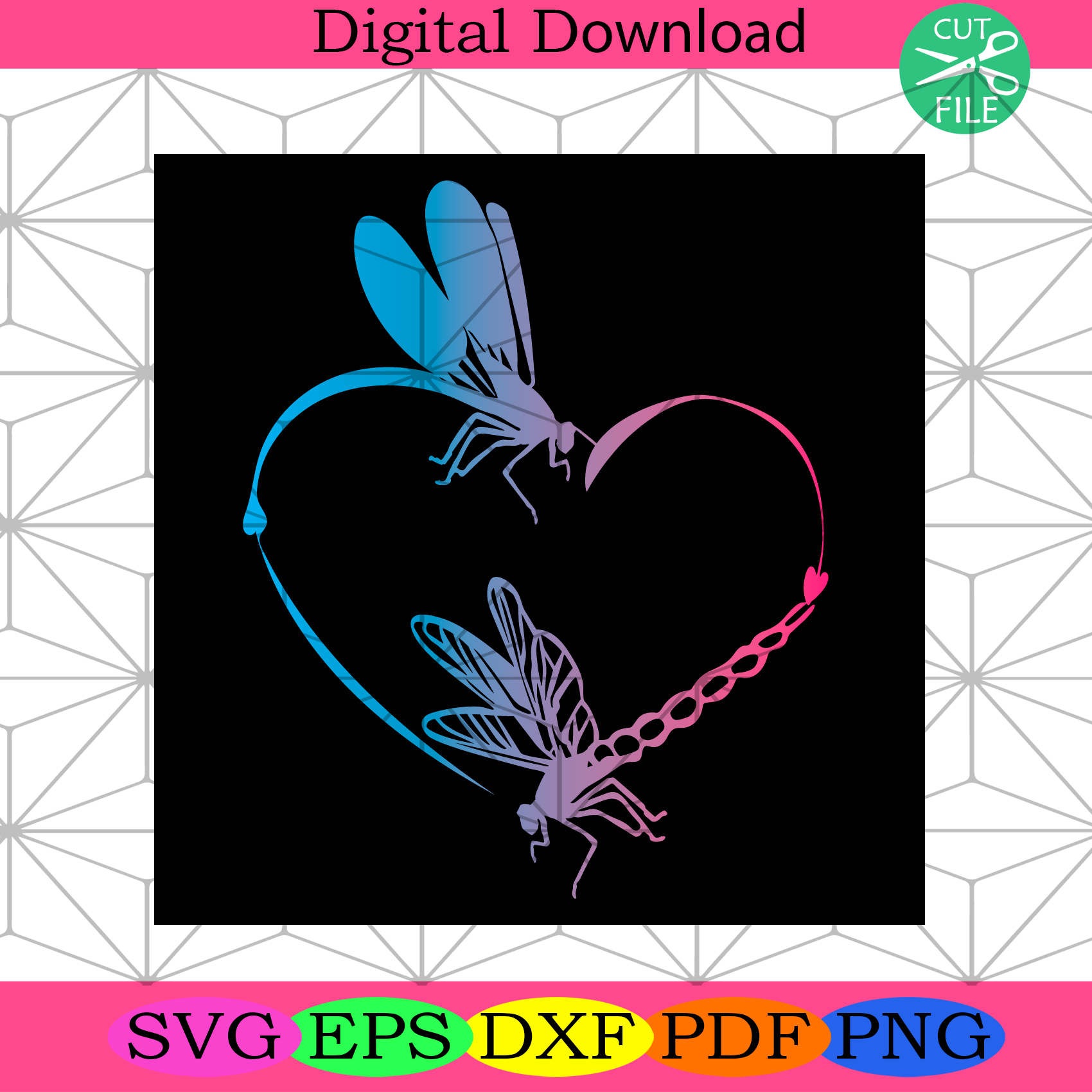 Dragonfly Heart Love Dragonflies Vintage Symbol Creative Svg Trending