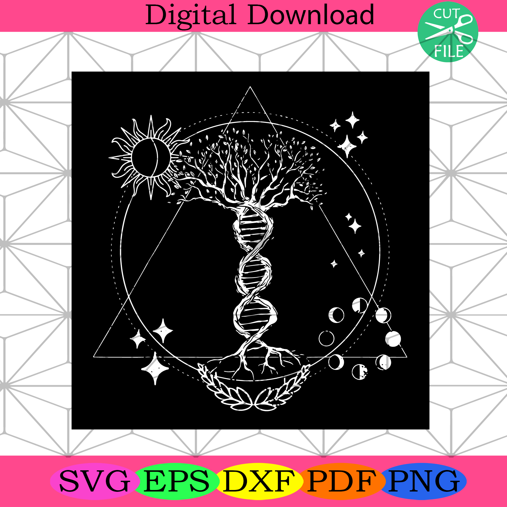 Triangle Moon Phases and Tree Life DNA Svg Trending Svg, Sun Svg