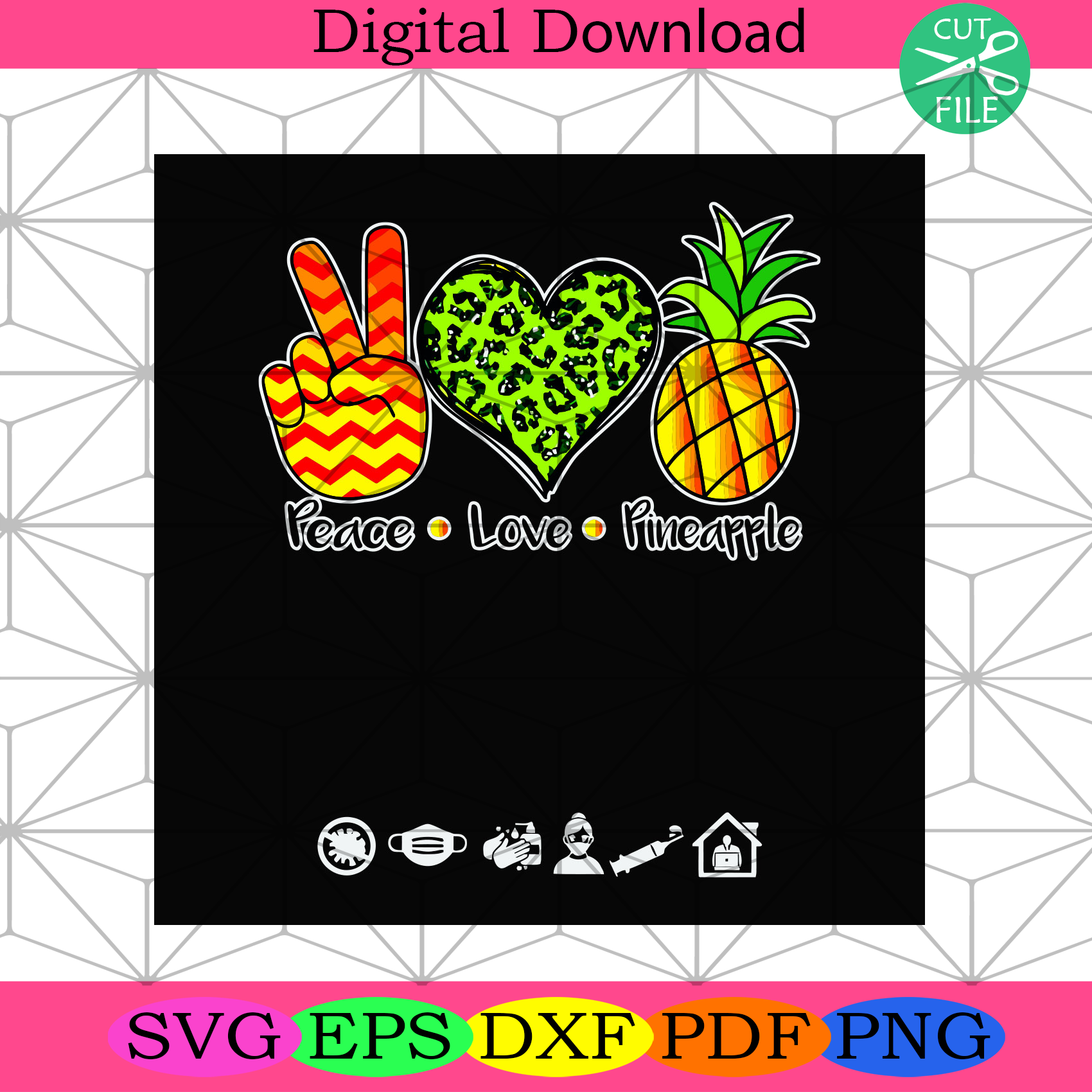 Peace Love Pineapple Svg Trending Svg, Fruit Svg, Fruit Lover Svg