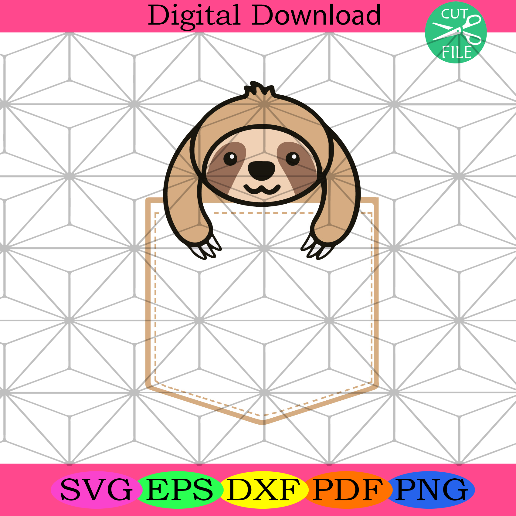 Sloth Pocket Svg Trending Svg, Sloth Svg, Cute Sloth Svg, Pocket Svg