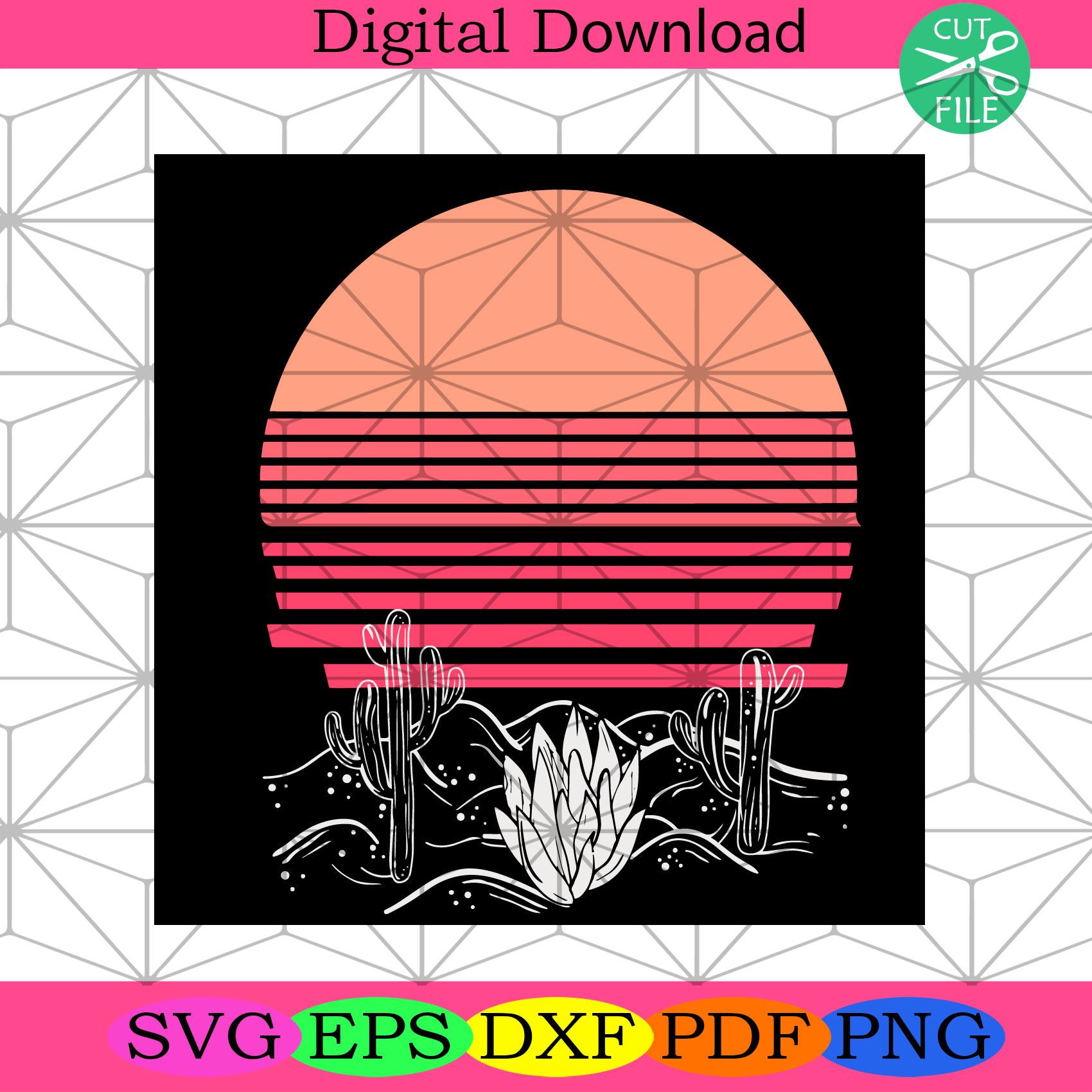 Retro Desert Svg Trending Svg, Desert Svg, Cactus Svg