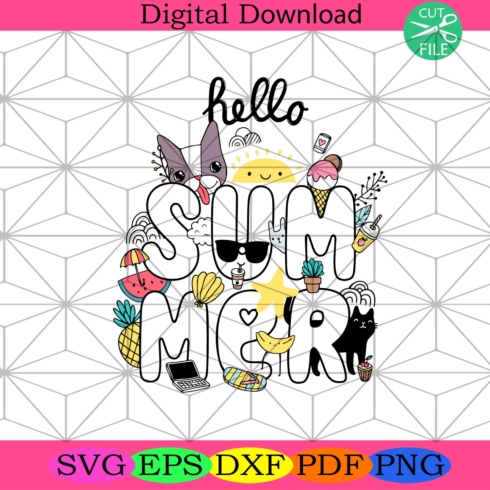 Hello Sumer Svg Trending Svg, Summer Svg, Dog Svg, Sun Svg