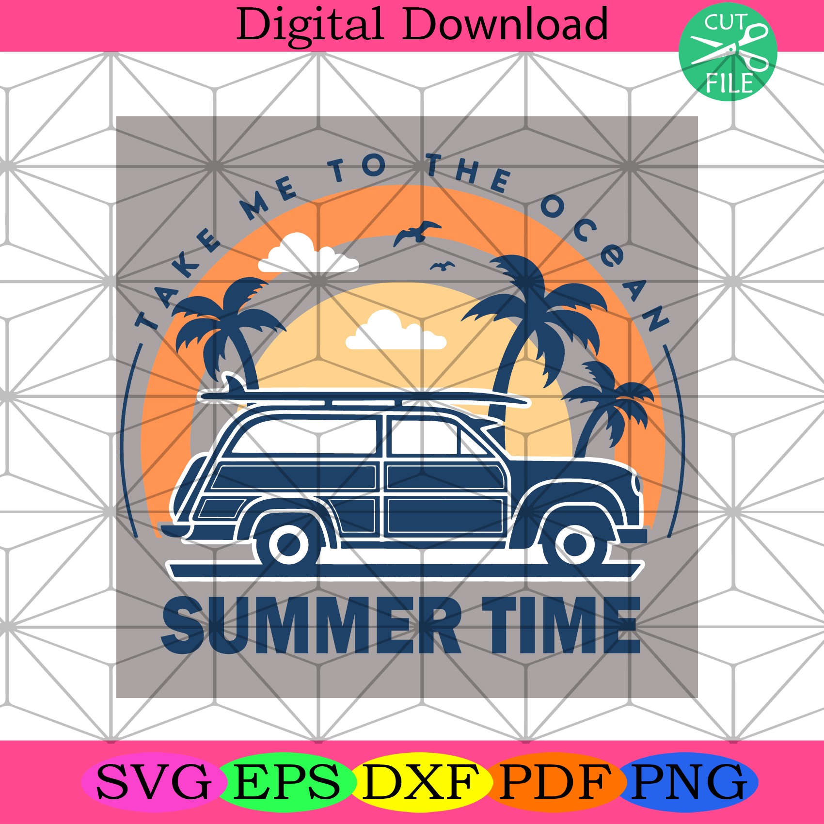 Vintage Take Me To The Ocean Summer Time Svg Trending Svg, Car Svg