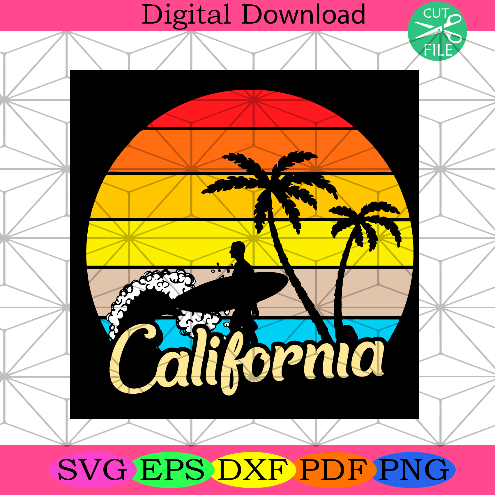 California Beach Surfing Svg Trending Svg, Vintage California Svg