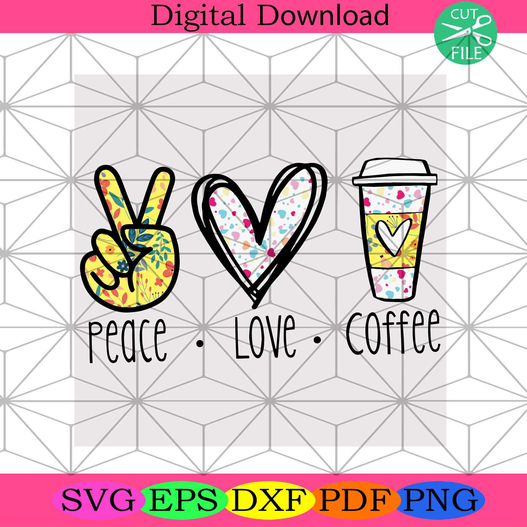 Download Peace Love Coffee Colorful Svg, Trending Svg, Peace Love ...