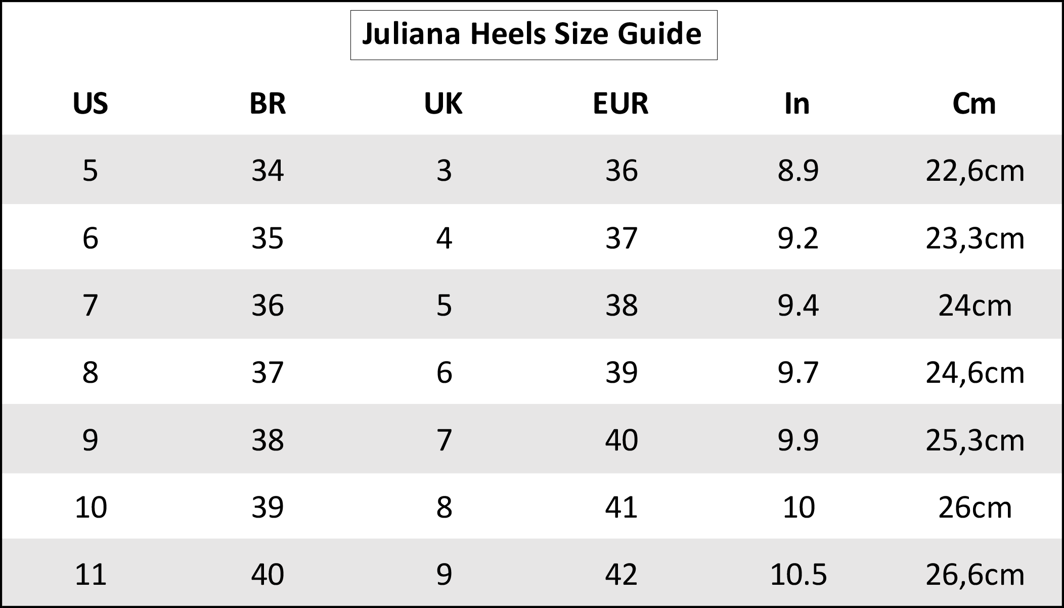 Size Chart – Juliana Heels