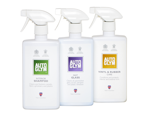 Autoglym Interior shampoo. best interior cleaner for carpets, seats, fabrics and steering wheels. no residue and nice scent. autoglym glass cleaner. streak free glass cleaning. autoglym vinyl and rubber car interior dressing. dashboard shine and sticky free. Autoglym Ireland, Autoglym Cork Ireland