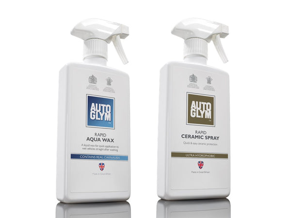 Autoglym Ceramic Spray and Aqua Wax bottle in one picture. Autoglym Cork Ireland