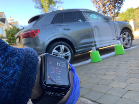 Autoglym Polar Blaster with Karcher Snow Foam Gun on Audi Q3 after 10 minutes time with Apple Watch