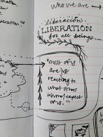 doodle by Rachael Amber of a quote by Lama Rod "Most of us are just reacting to what others expect of us... who are we when we're no longer performing?"*"I love myself more than other people's projections of their insecurities."