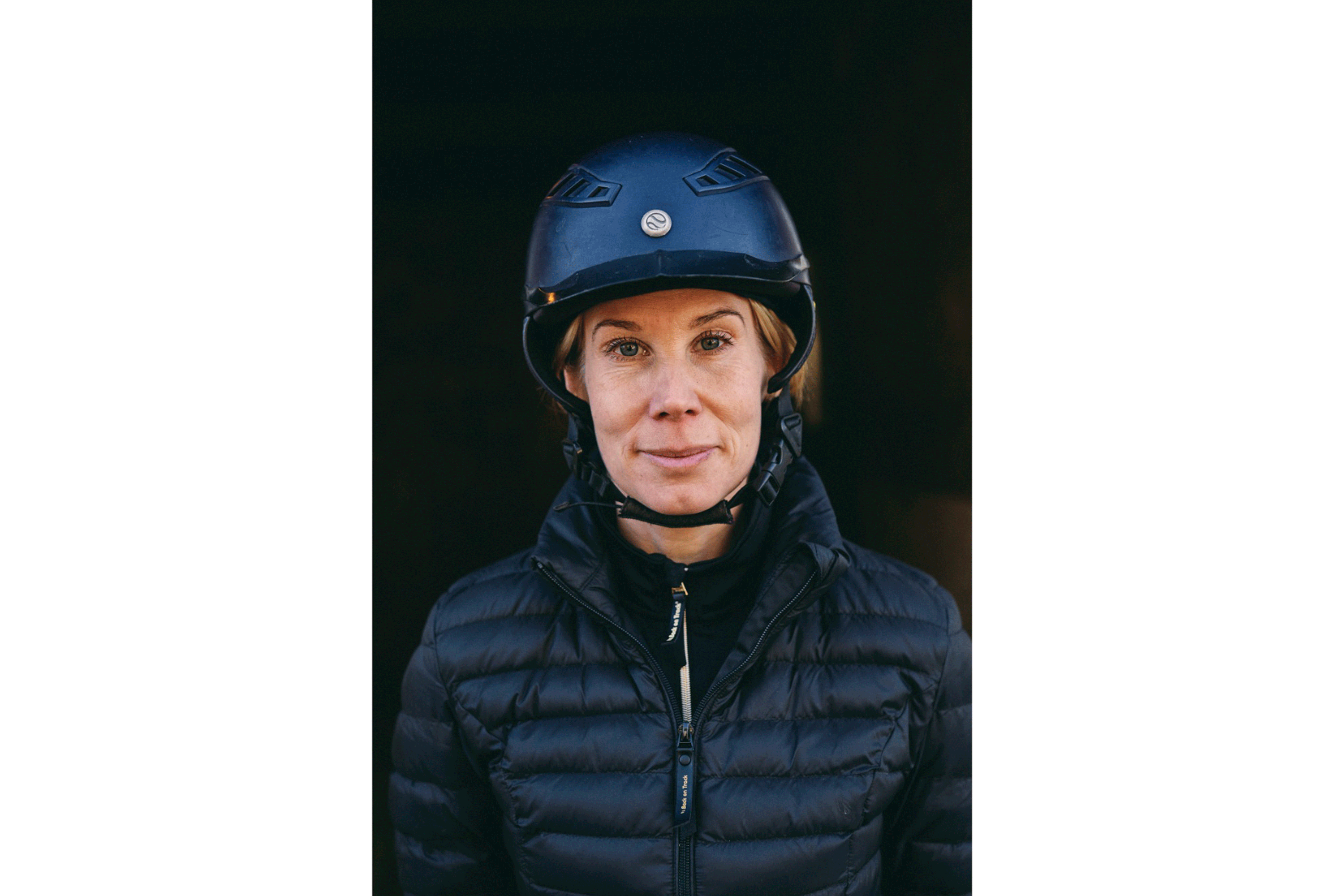 Polly (Pauliina) Swindells wearing a riding helmet