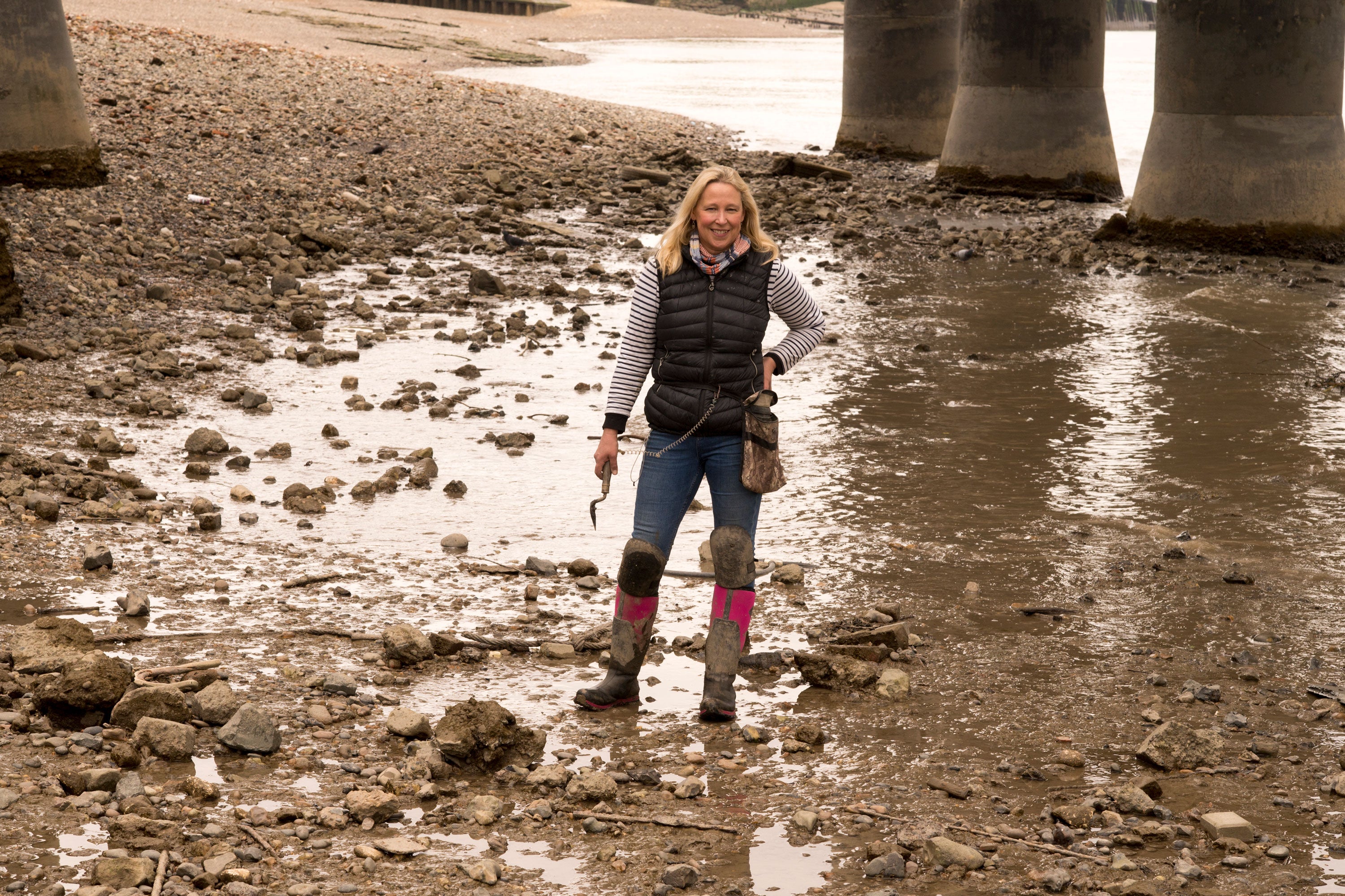 Nicola waiting for the tide to recede further