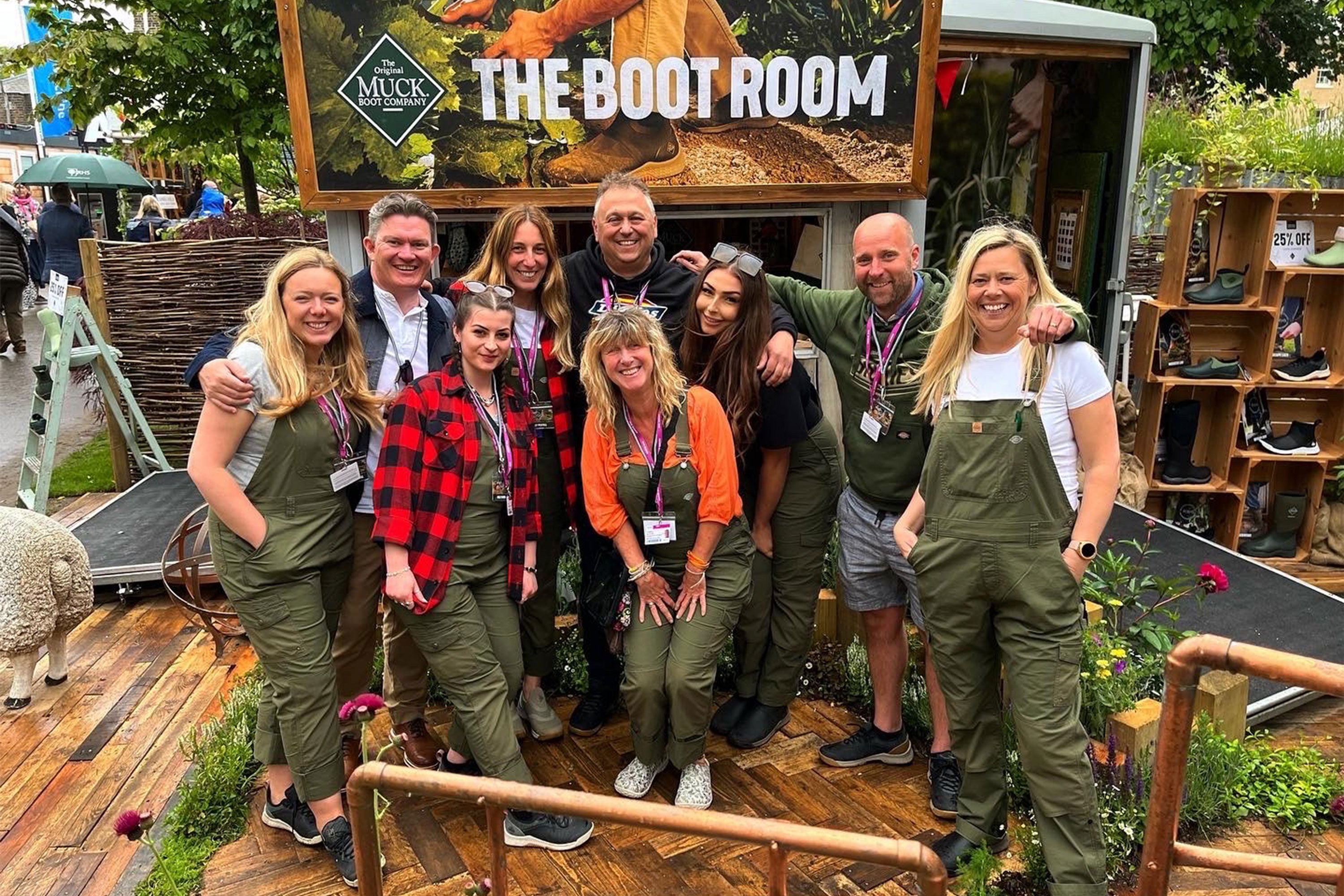 The Muck Boot and Light Yard team posing for a photo at RHS Chelsea Flower Show